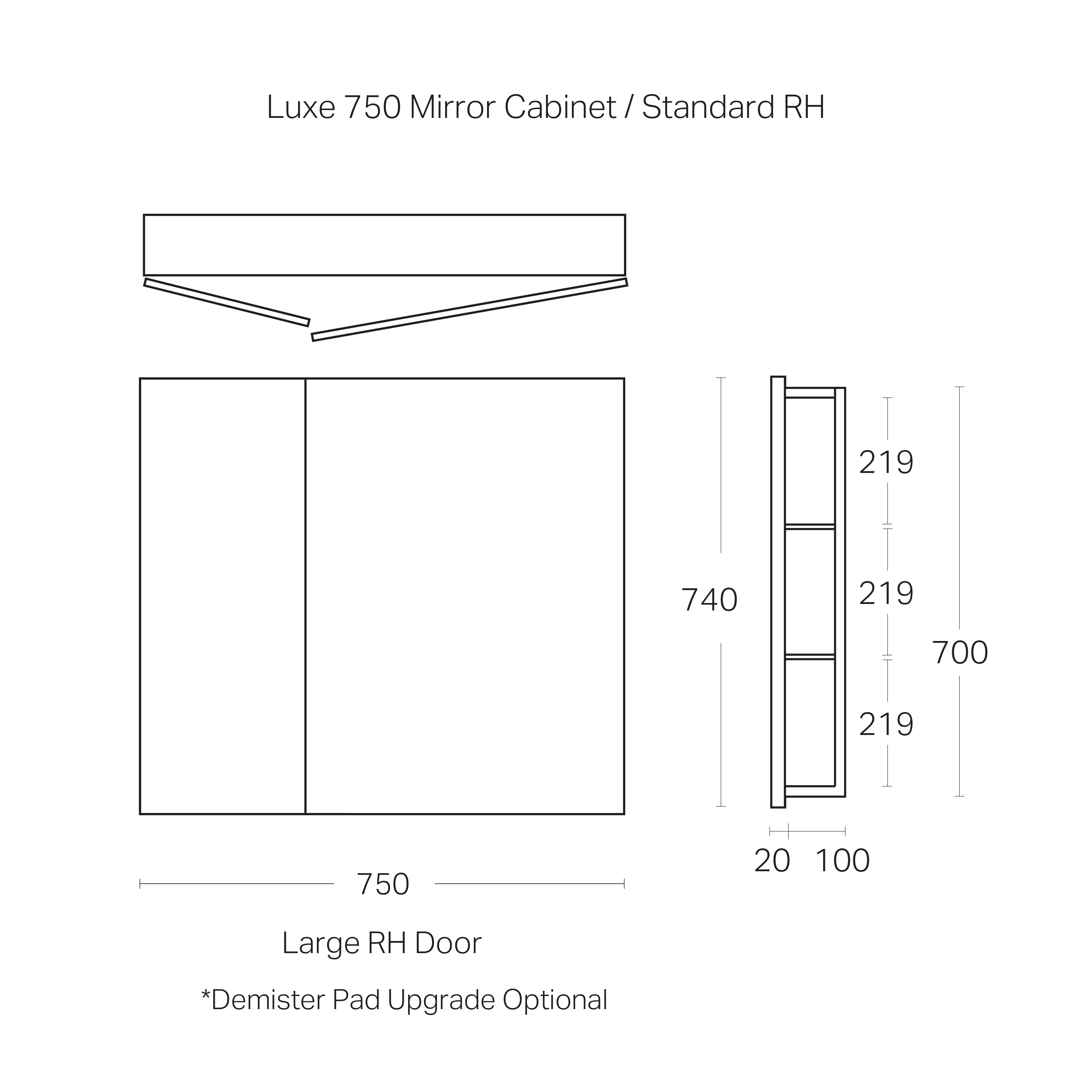 Code Luxe 750mm Mirror Cabinet | 2 Door