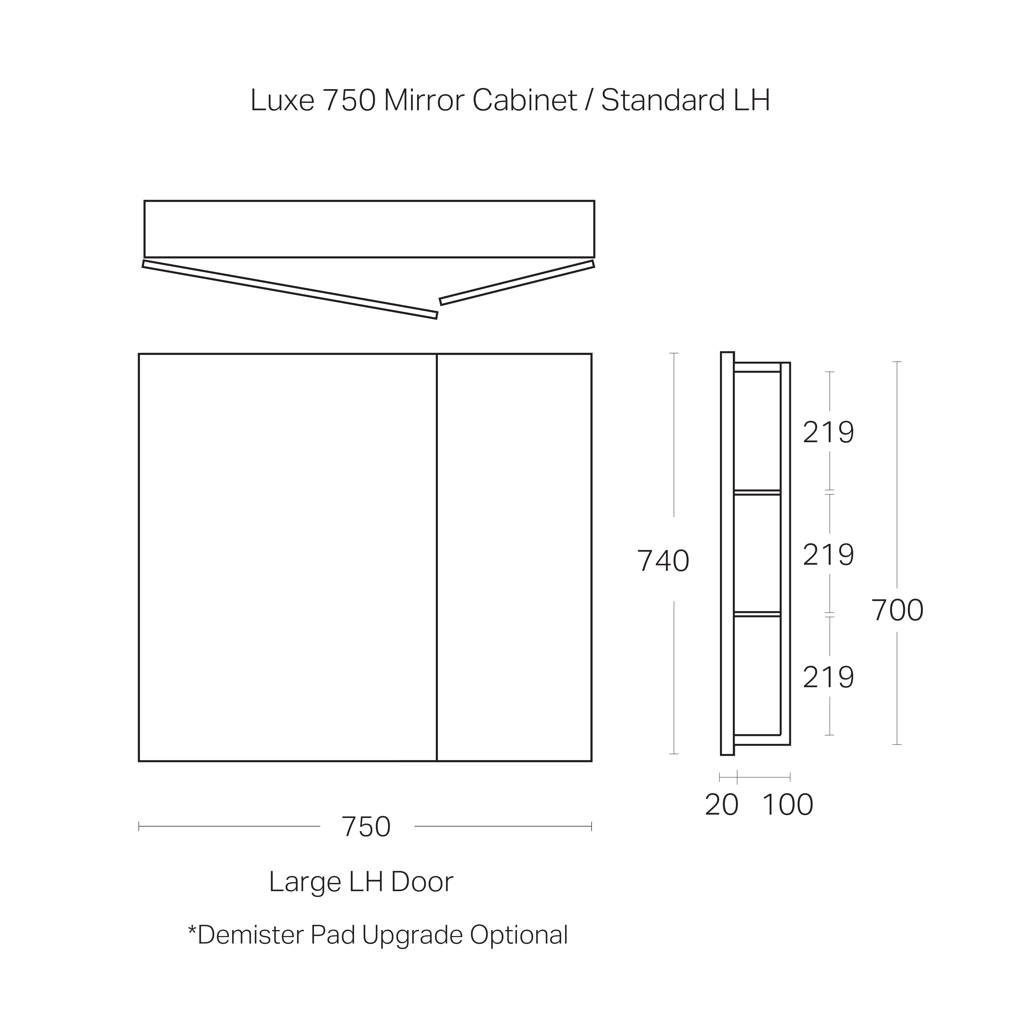 Code Luxe 750mm Mirror Cabinet | 2 Door