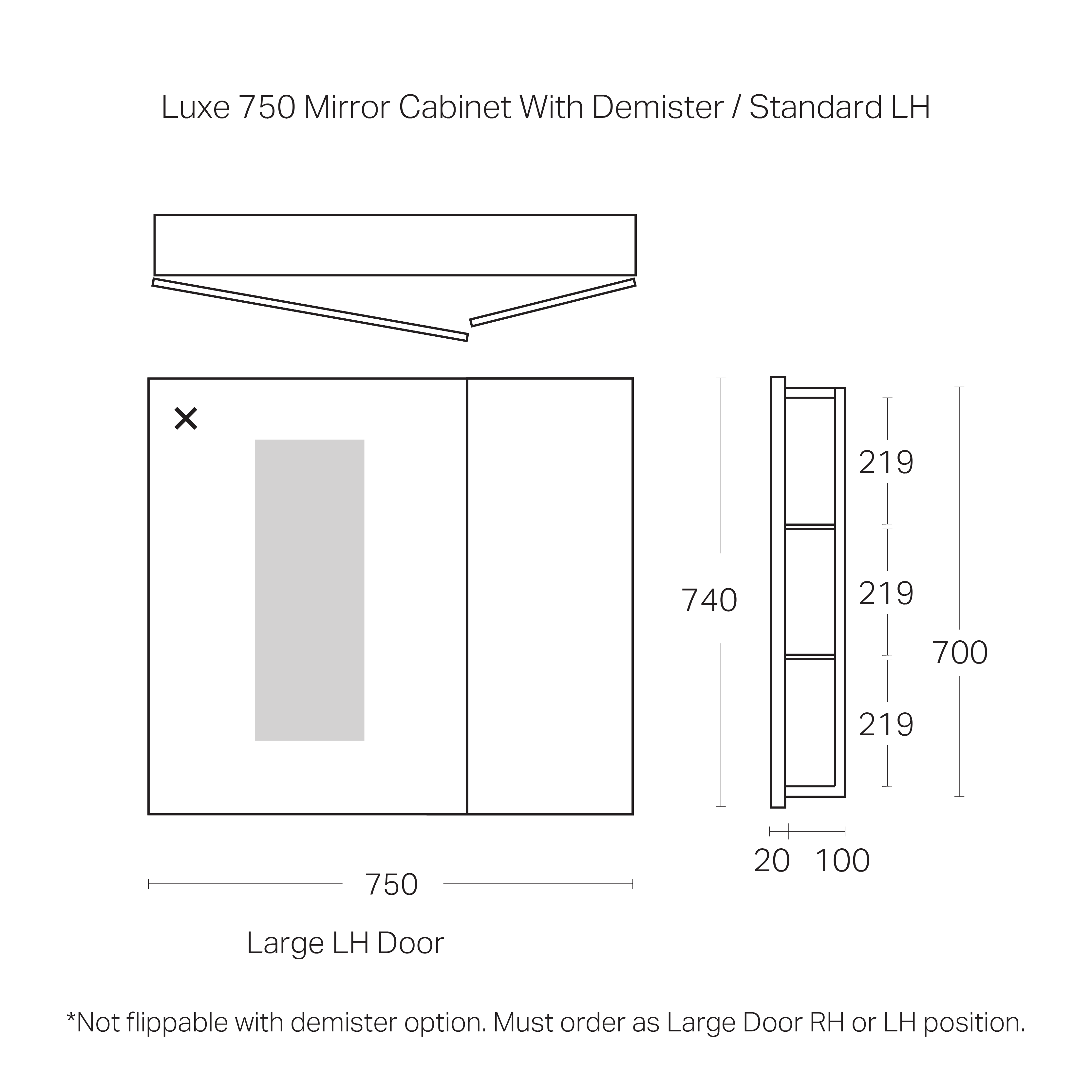 Code Luxe 750mm Mirror Cabinet With Demister | 2 Door