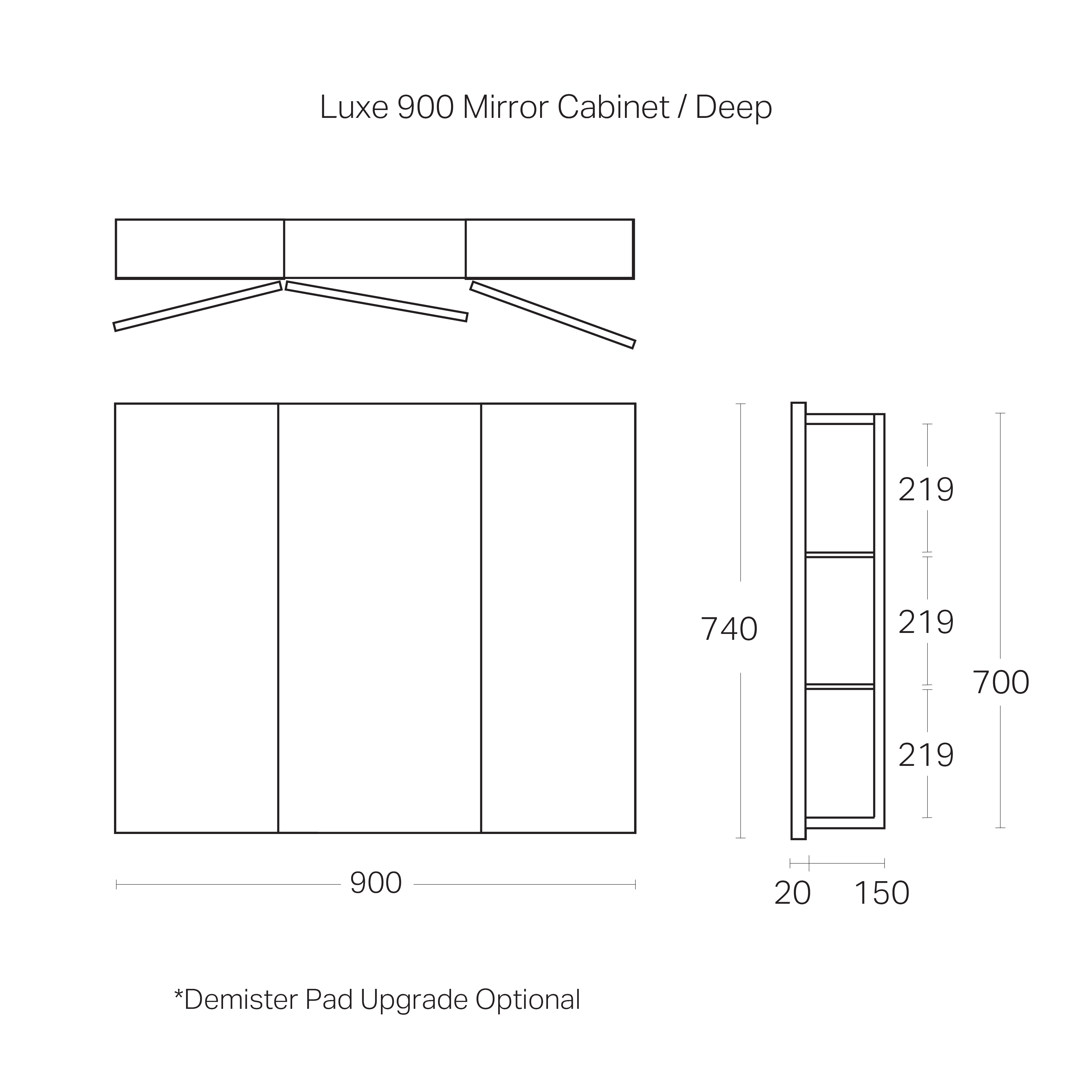 Code Luxe 900mm Mirror Cabinet | 3 Door