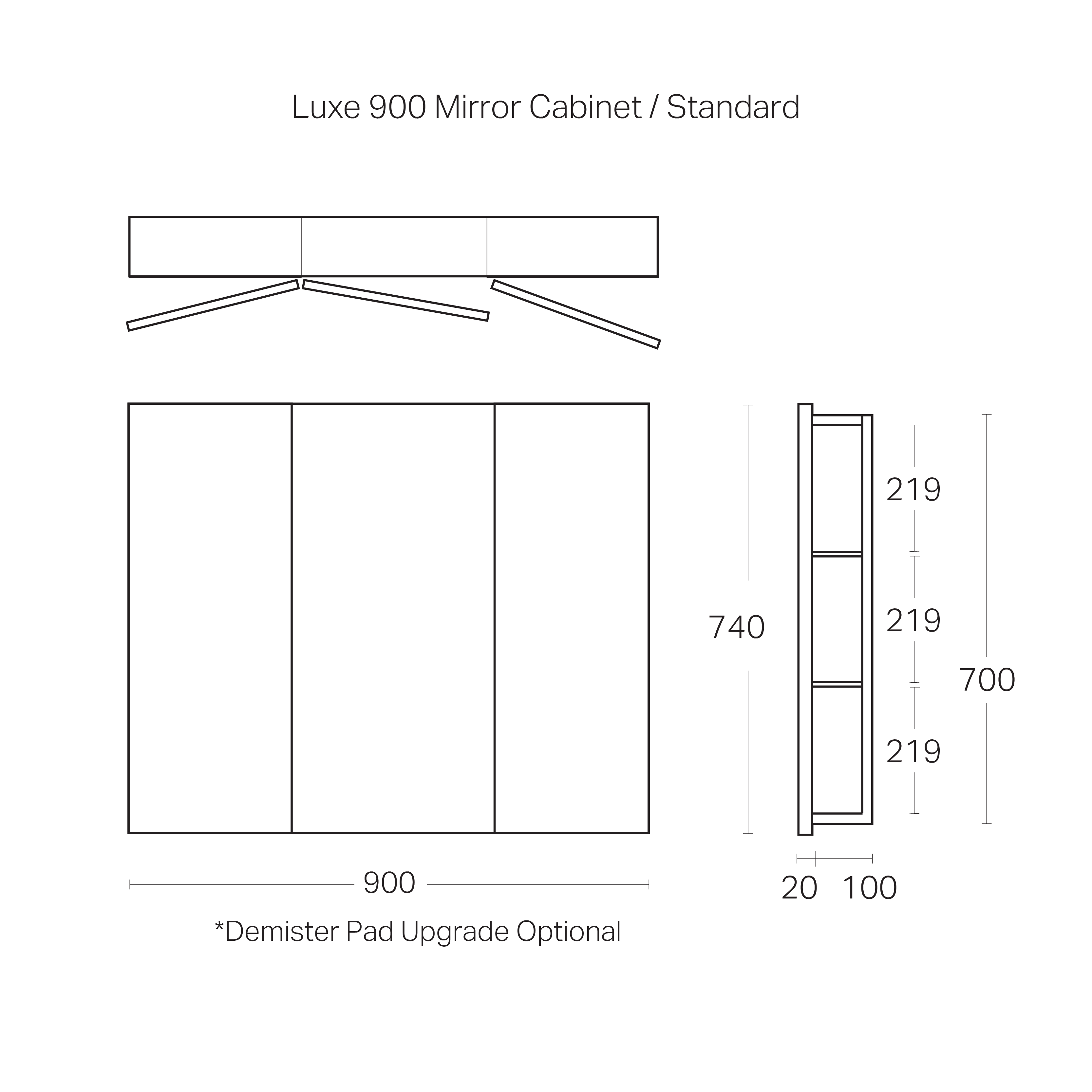 Code Luxe 900mm Mirror Cabinet | 3 Door