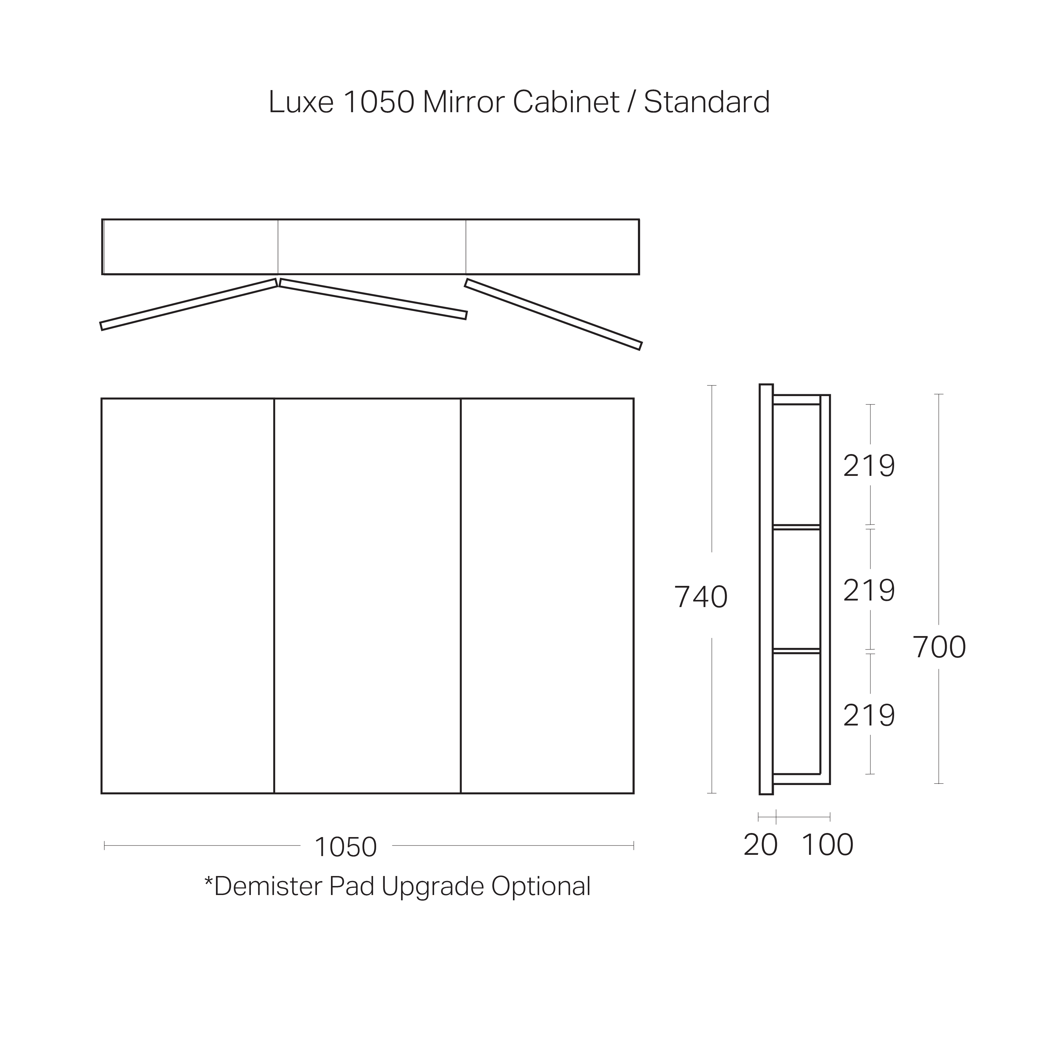Code Luxe 1050mm Mirror Cabinet | 3 Door