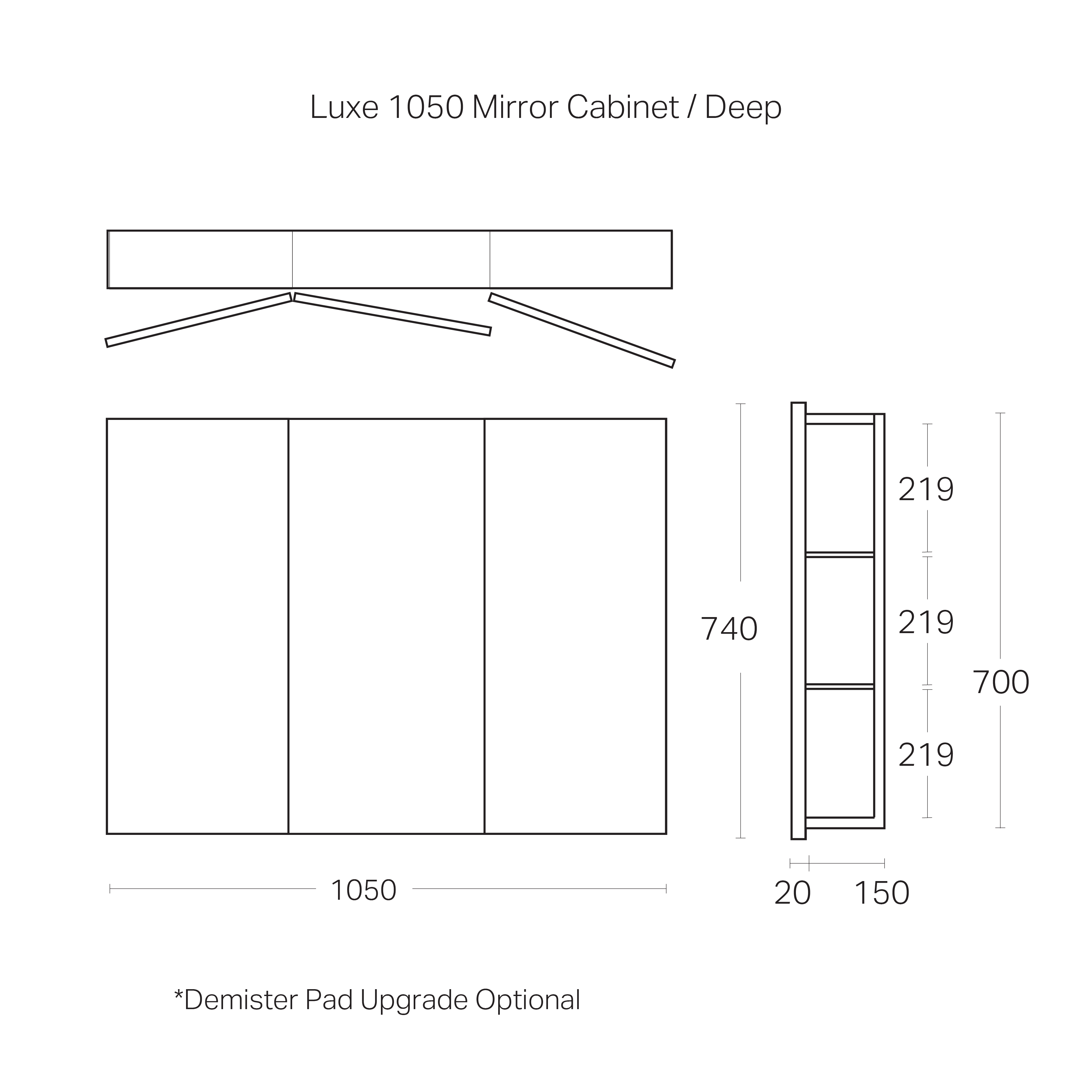 Code Luxe 1050mm Mirror Cabinet | 3 Door