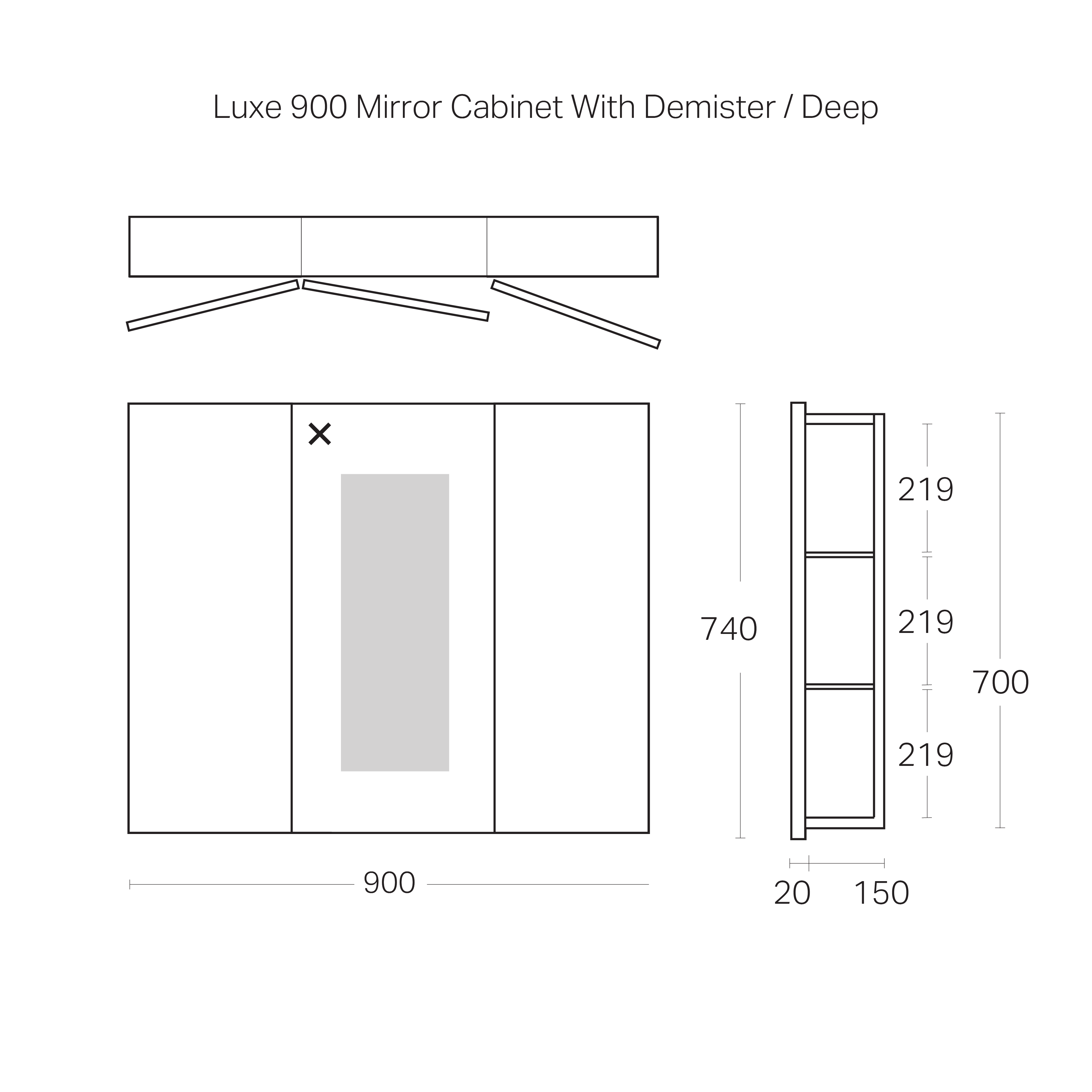 Code Luxe 1050mm Mirror Cabinet With Demister | 3 Door