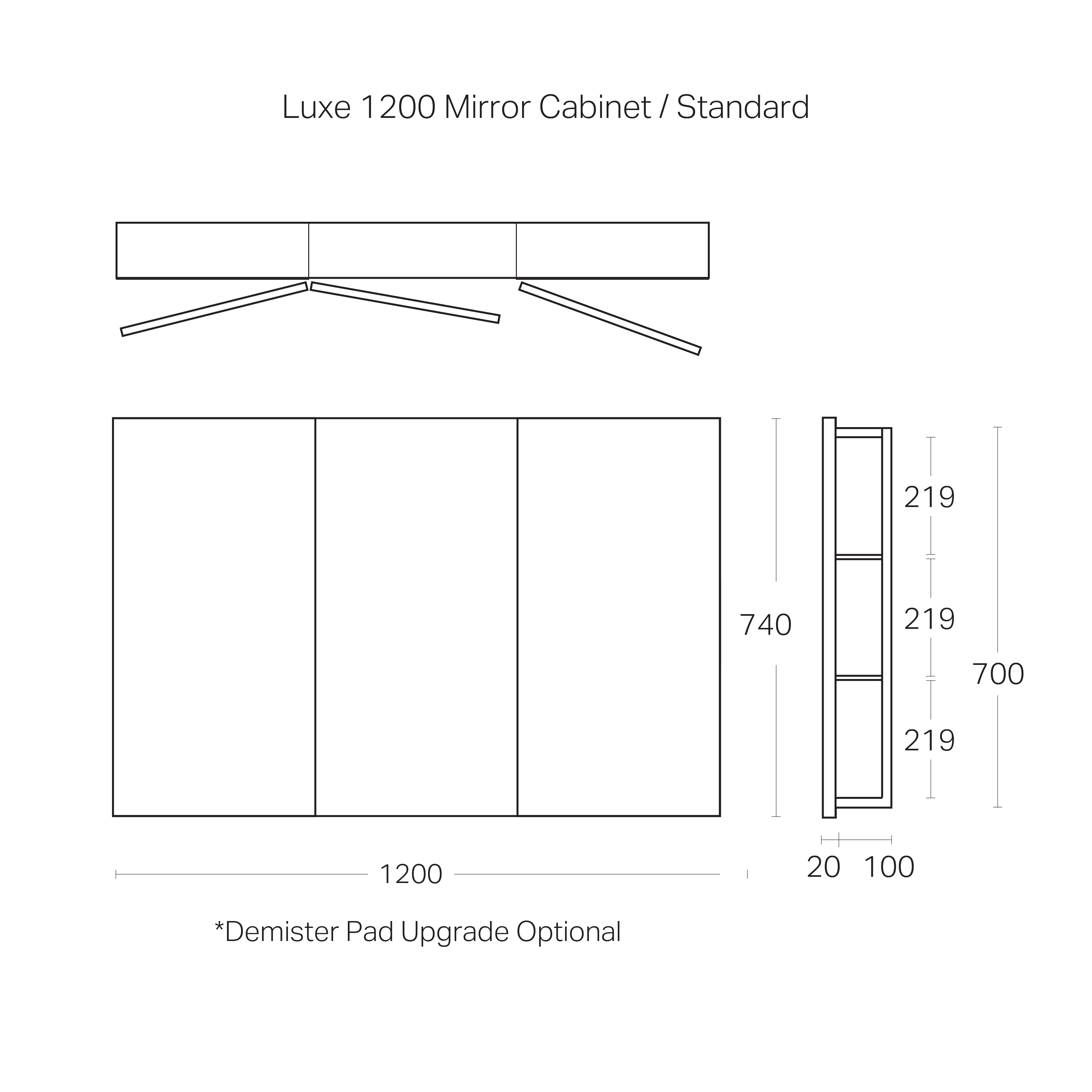 Code Luxe 1200mm Mirror Cabinet | 3 Door