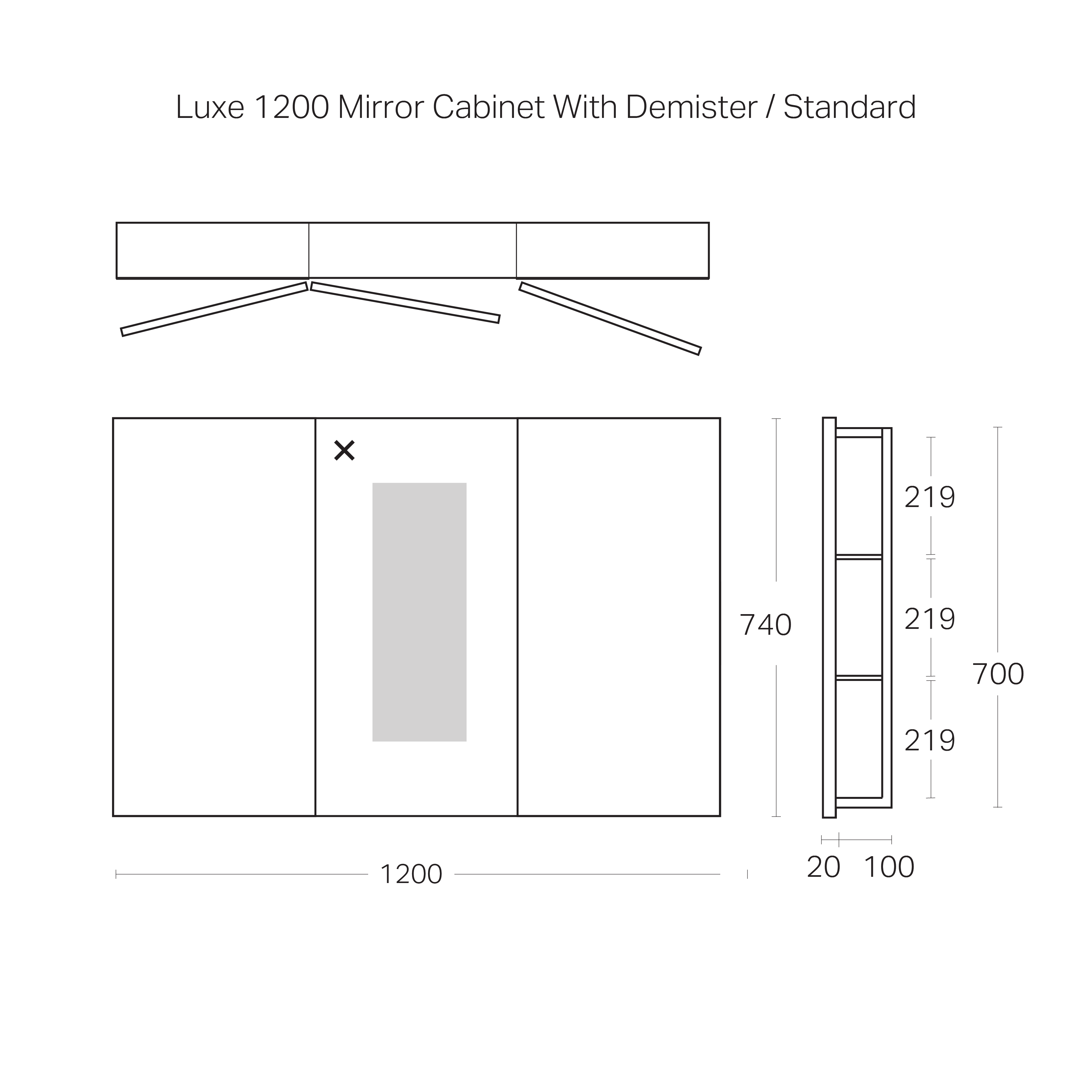 Code Luxe 1200mm Mirror Cabinet With Demister | 3 Door
