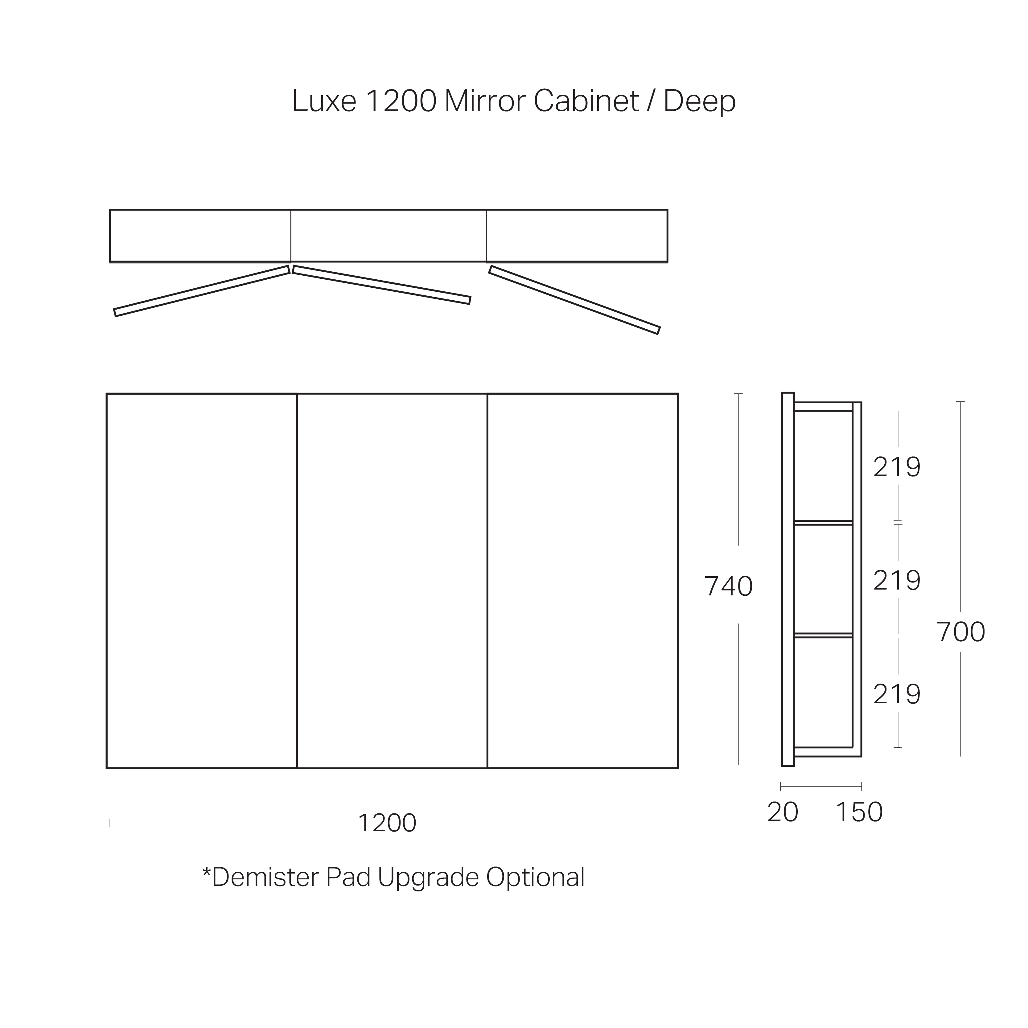 Code Luxe 1200mm Mirror Cabinet | 3 Door