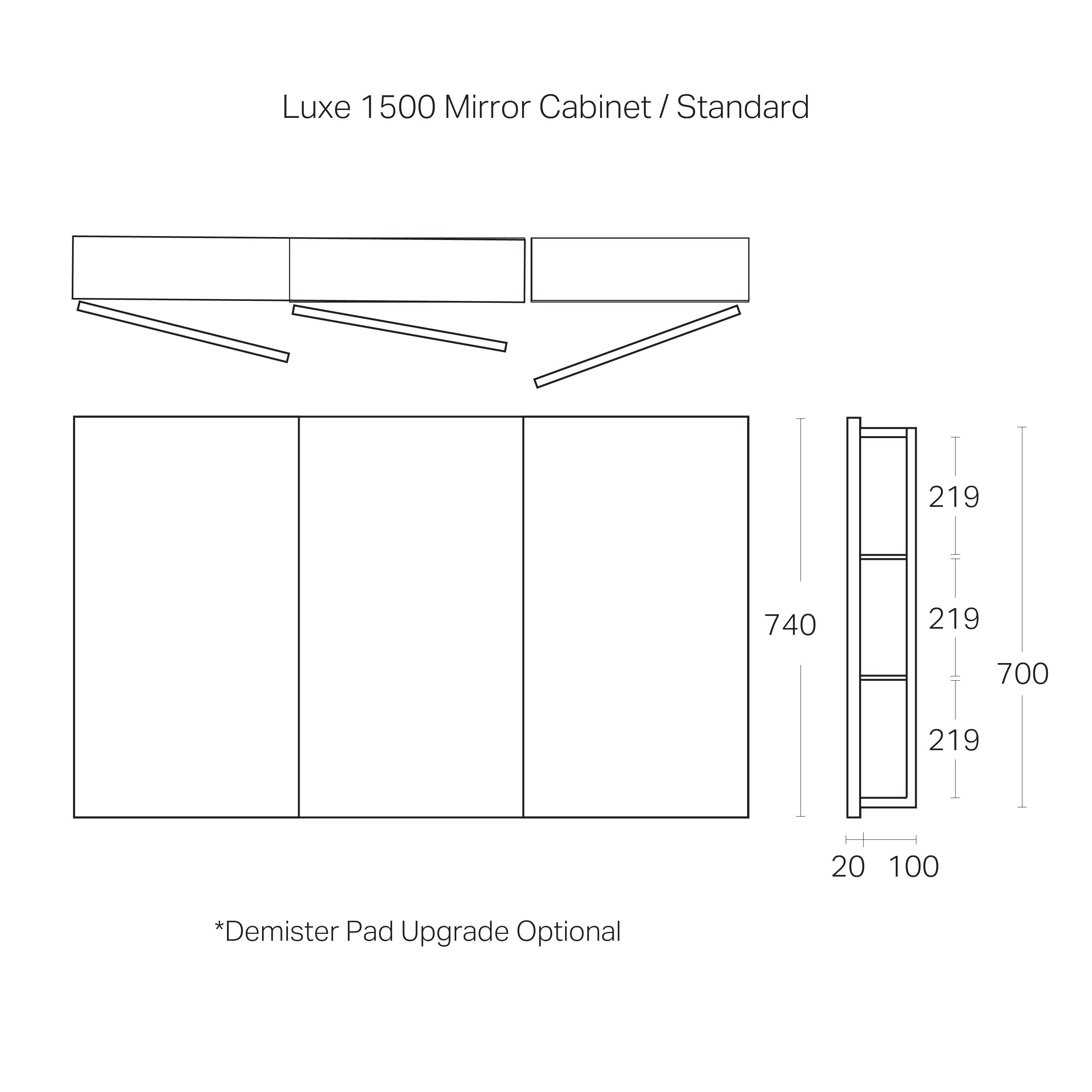 Code Luxe 1500mm Mirror Cabinet | 3 Door