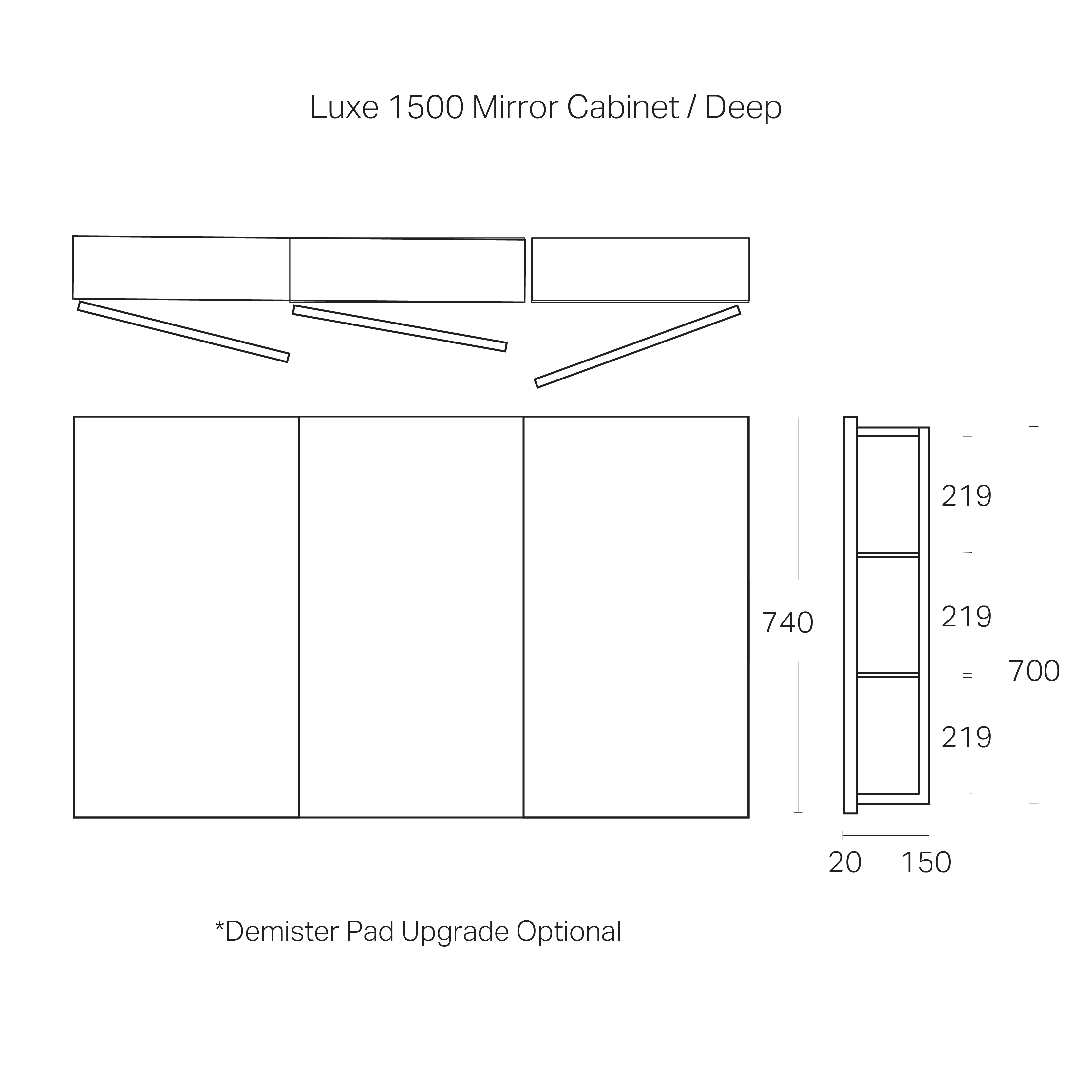 Code Luxe 1500mm Mirror Cabinet | 3 Door