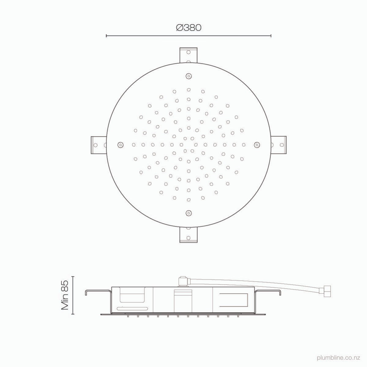 Plumbline Buddy Flow 380mm Round Ceiling Mount Shower