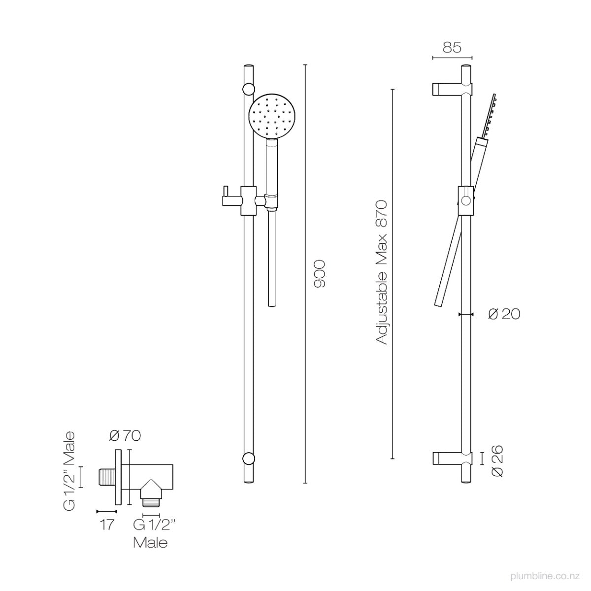Plumbline Buddy 3 Function Slide Shower