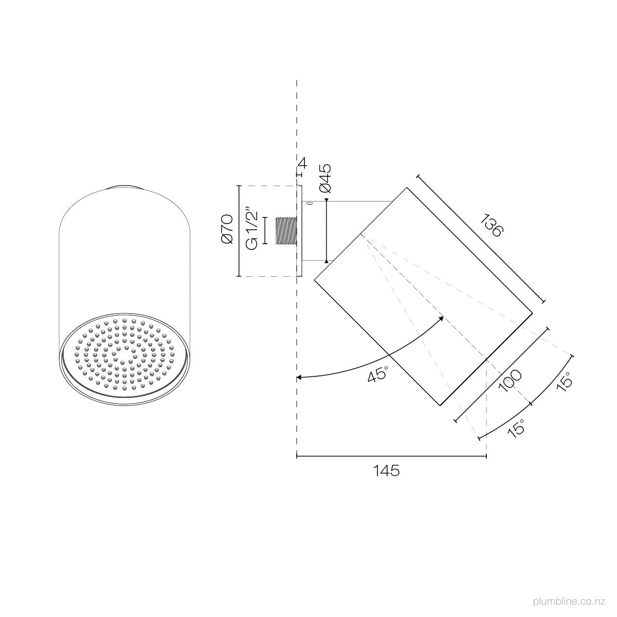 Plumbline Buddy 100mm Wall Mounted Showerhead