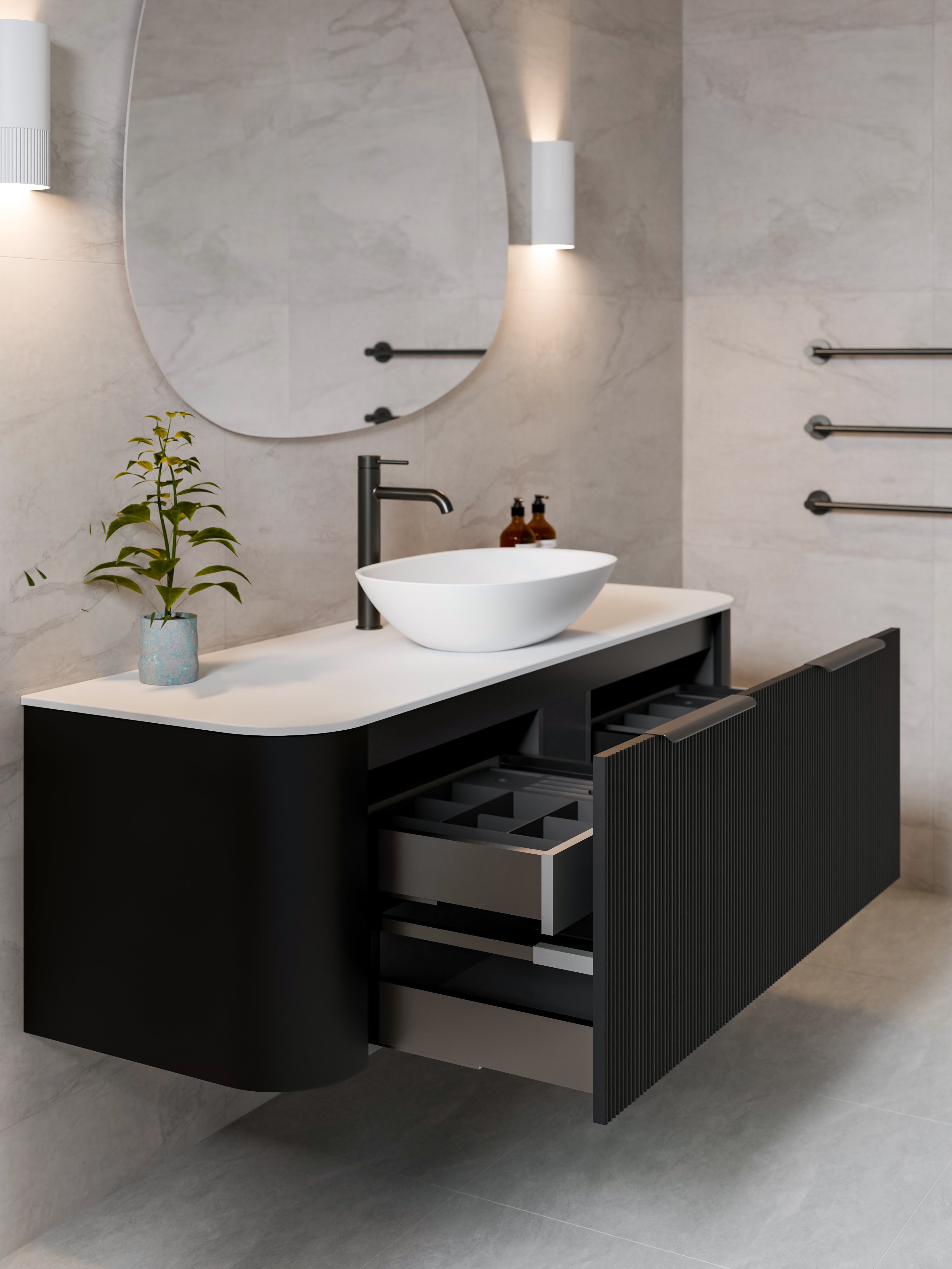 Code Nature 1500 Vanity |`Flat Slab Top | Single Sink | Pillar Front