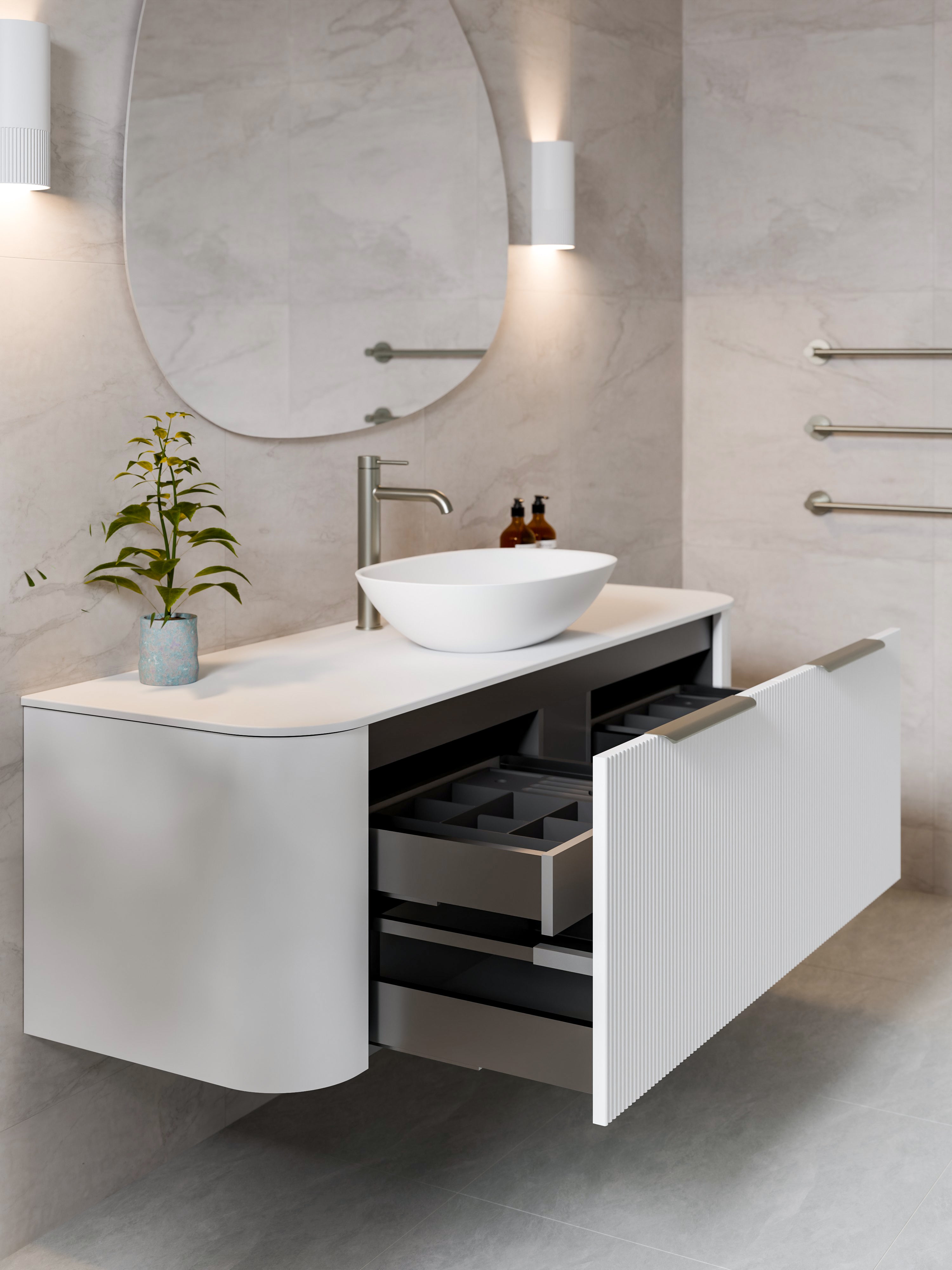 Code Nature 1500 Vanity |`Flat Slab Top | Single Sink | Pillar Front