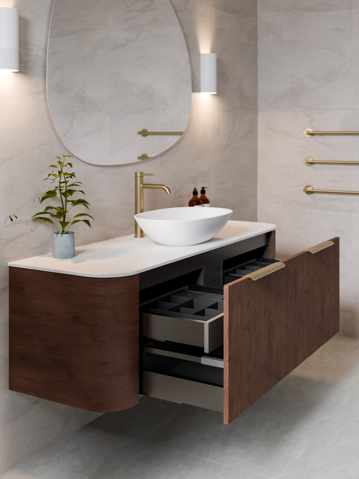 Slab Vanity Code Nature 1500 Vanity |`Flat Slab Top | Single Sink | Pillar Front ...