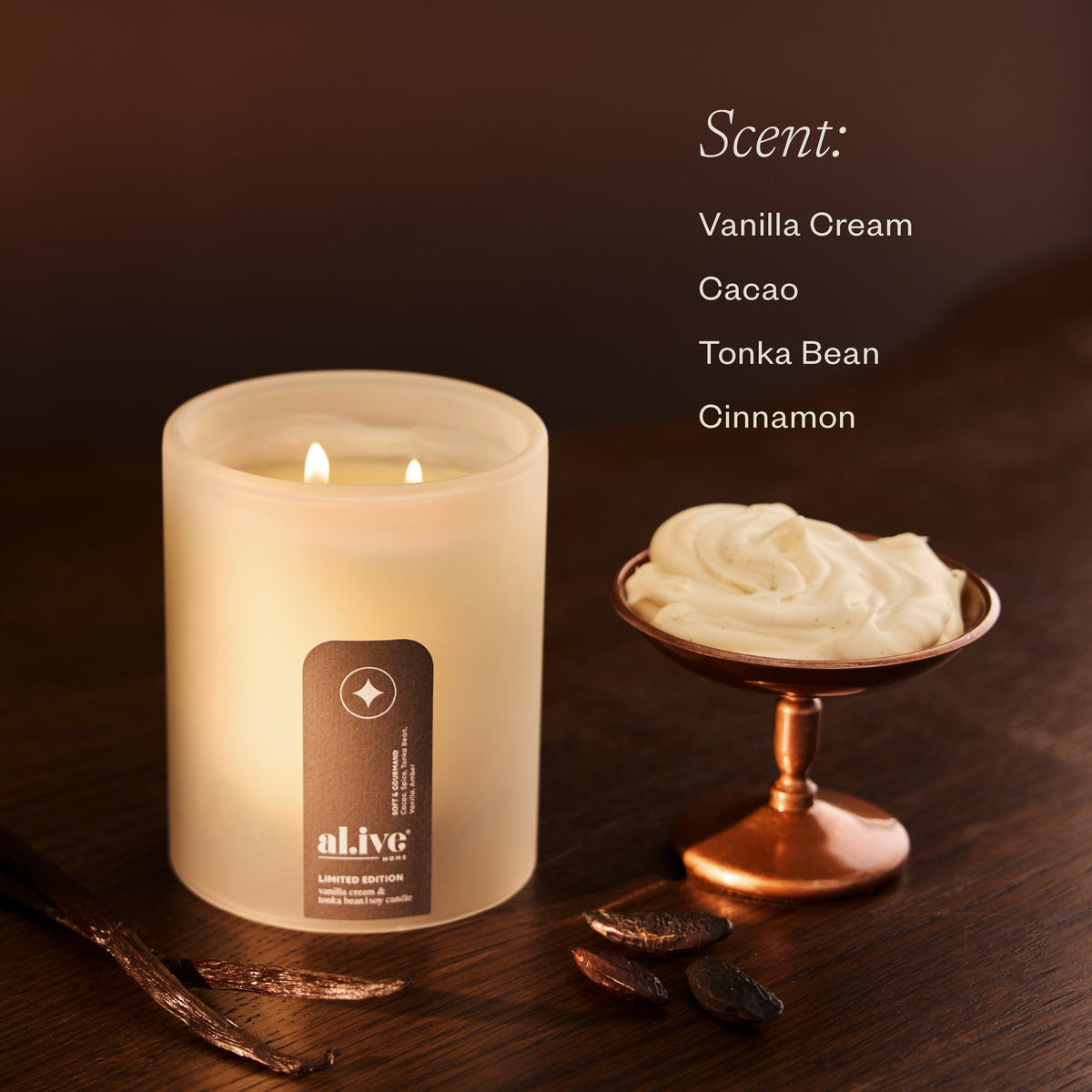 Al.ive Soy Candle - Vanilla Cream & Tonka Bean (330g)