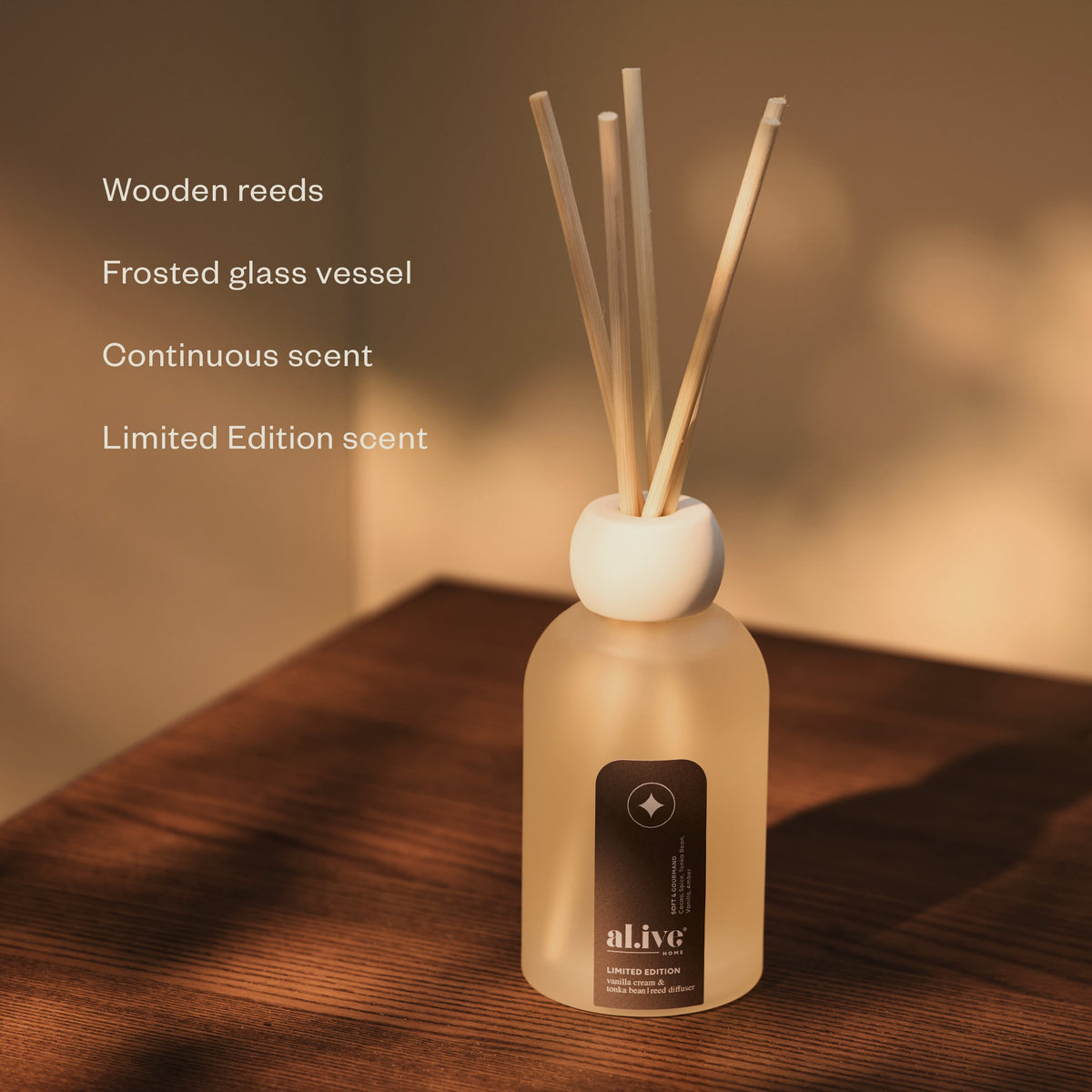 Al.ive Reed Diffuser - Vanilla Cream & Tonka Bean (250ml)