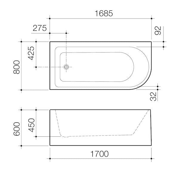 Origin 1700 Corner Bath line drawing