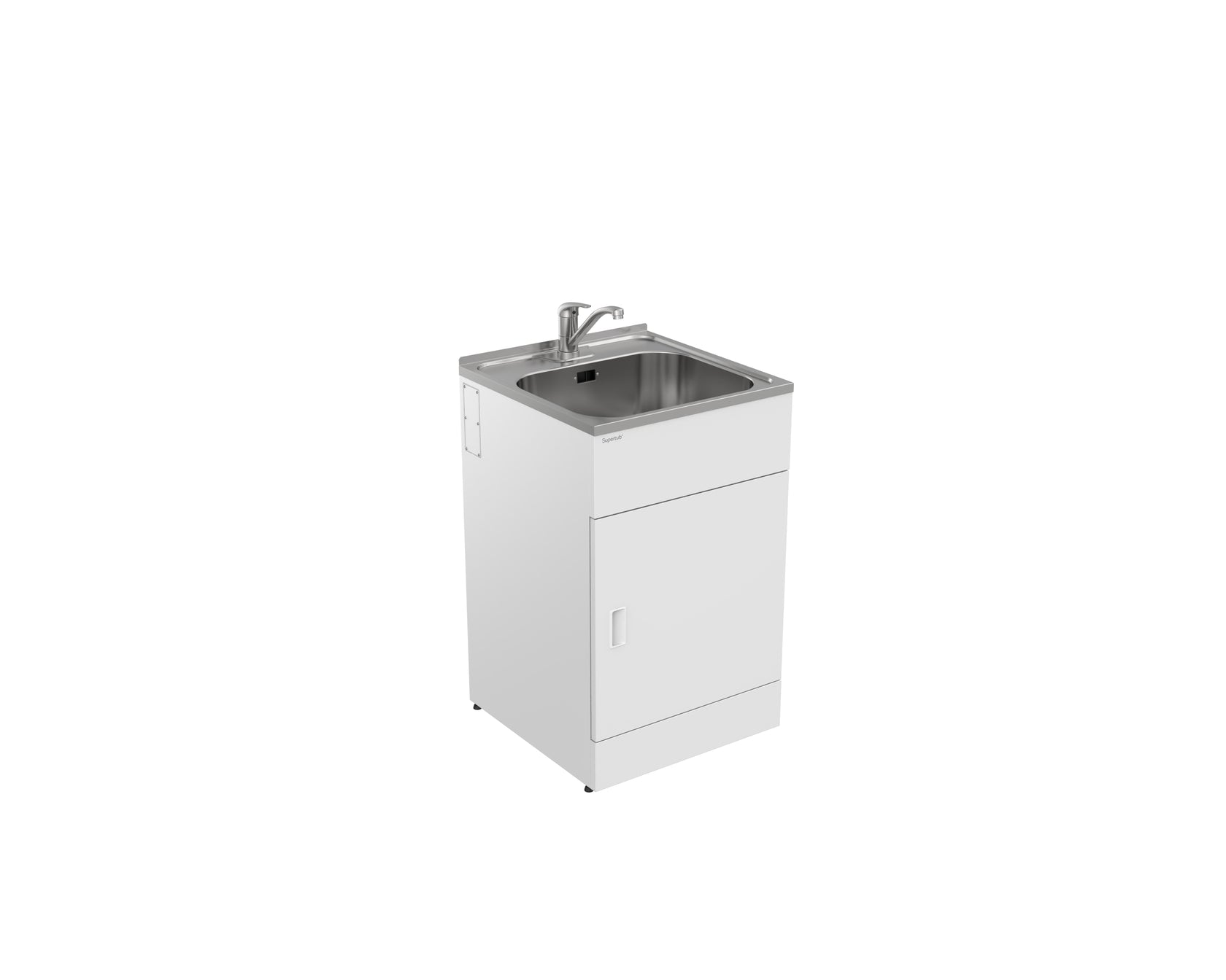 White cabinet with a sink on a white background