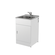 White cabinet with a sink on a white background