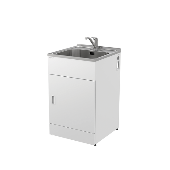 White cabinet with a sink on a white background