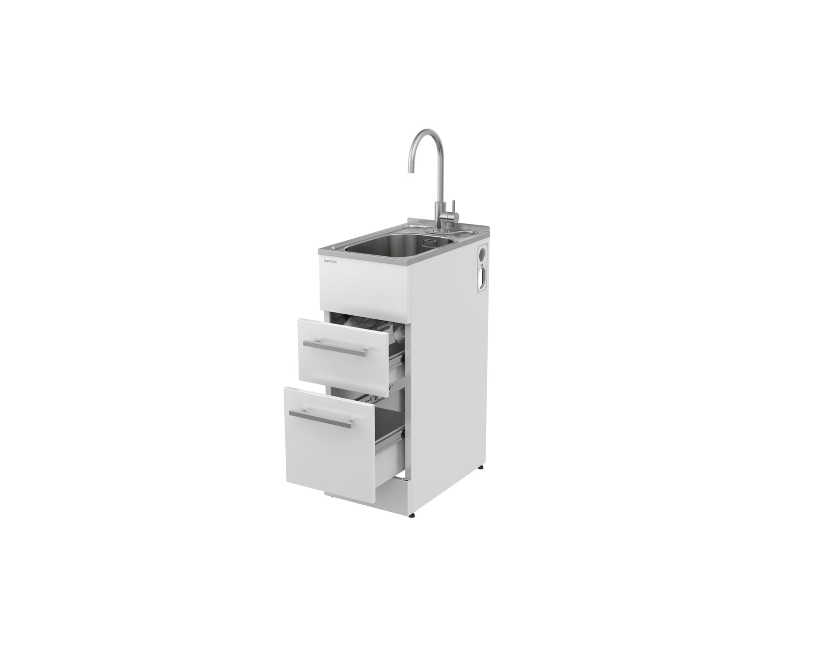 robinhood slim laundry tub white with drawers open