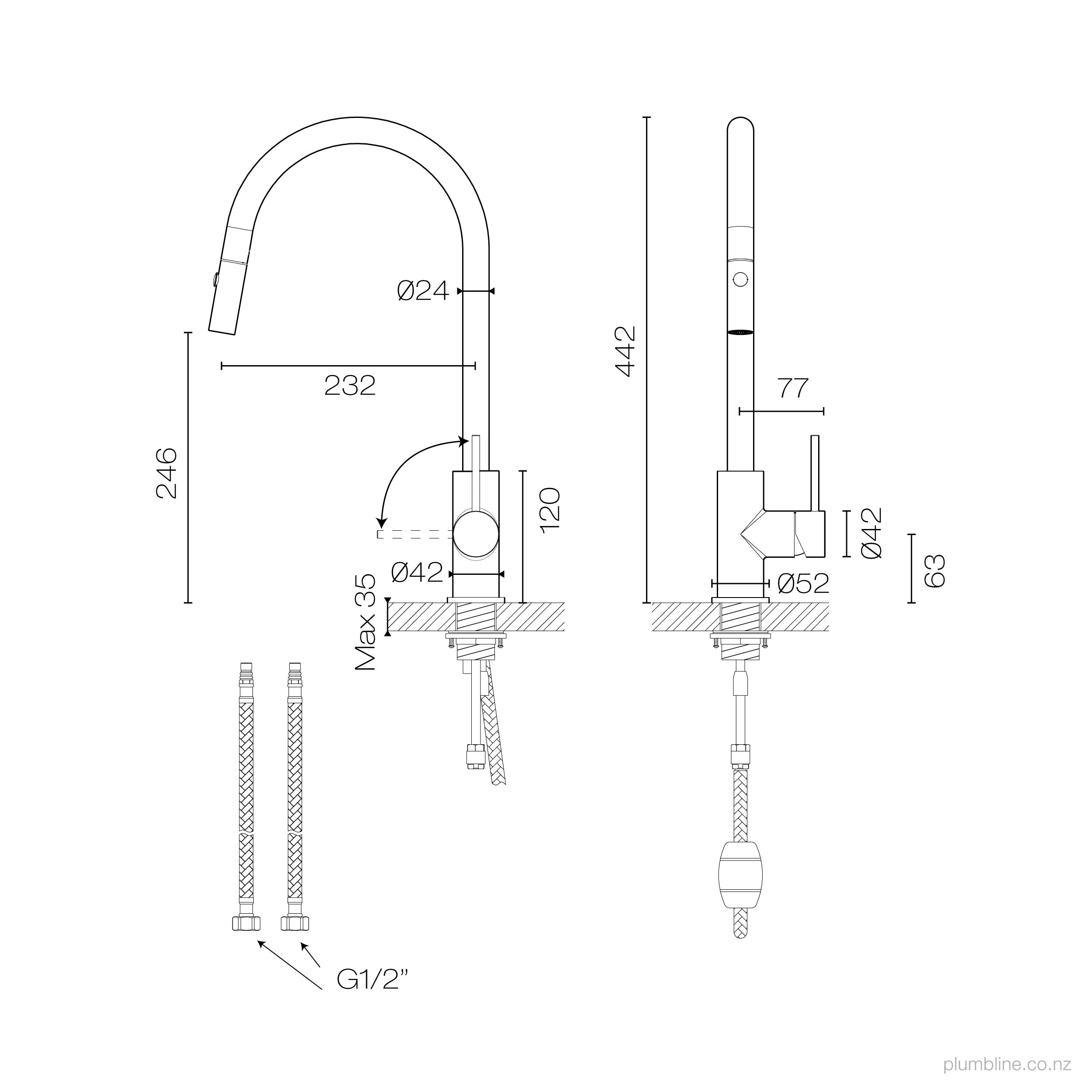 Plumbline Swiss Kitchen Mixer With Pull Out Spray