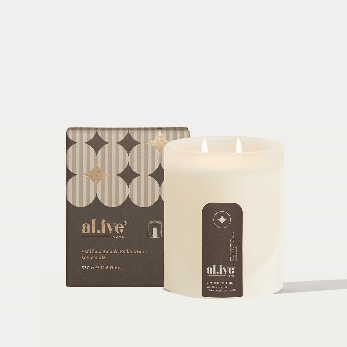 Al.ive Soy Candle - Vanilla Cream & Tonka Bean (330g)