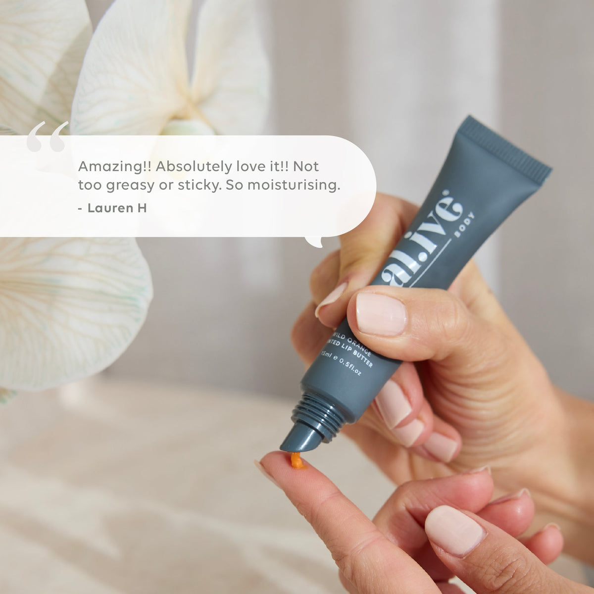 al.ive body Tinted Lip Butter Wild Orange - testimonial