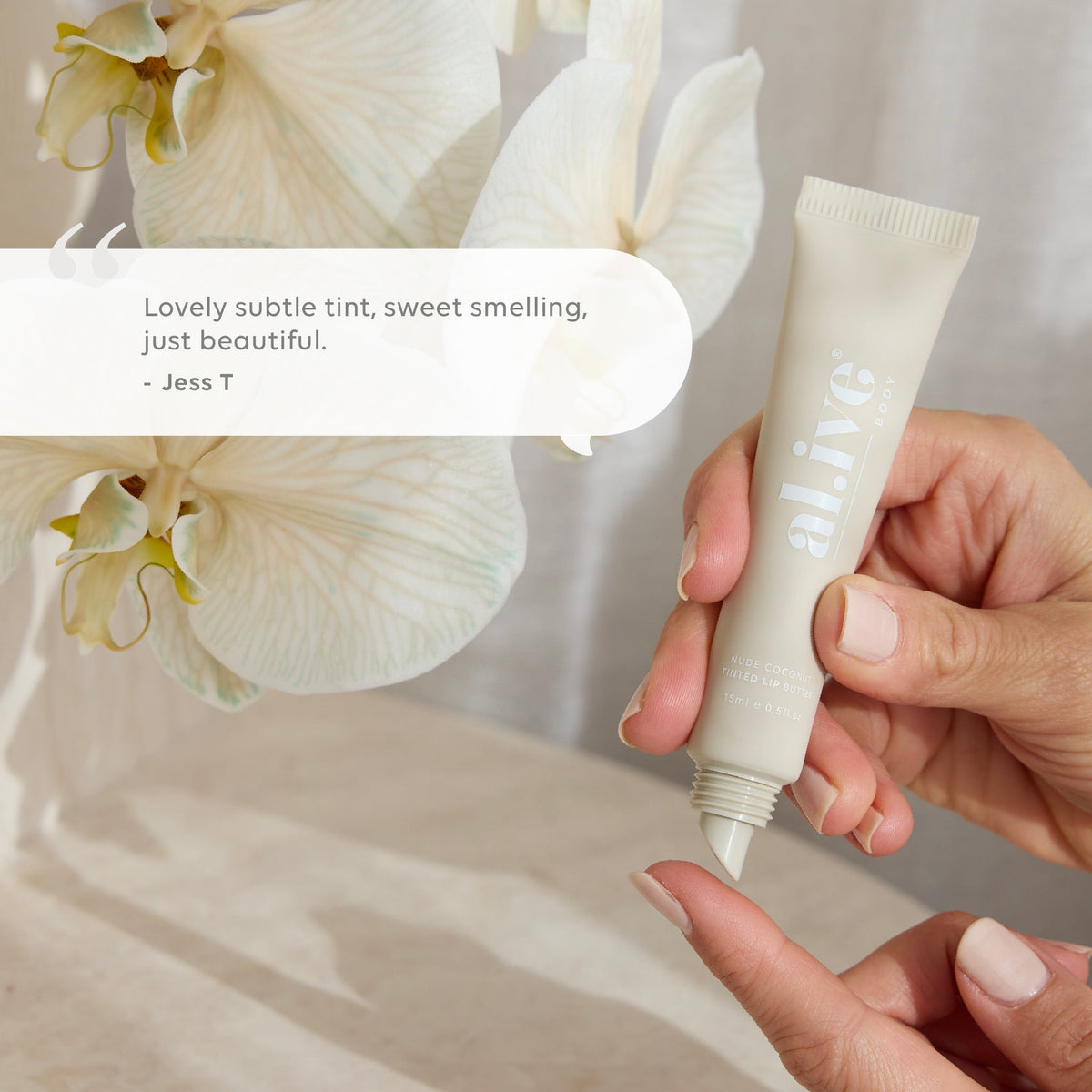 al.ive body Tinted Lip Butter Nude Coconut - testimonial