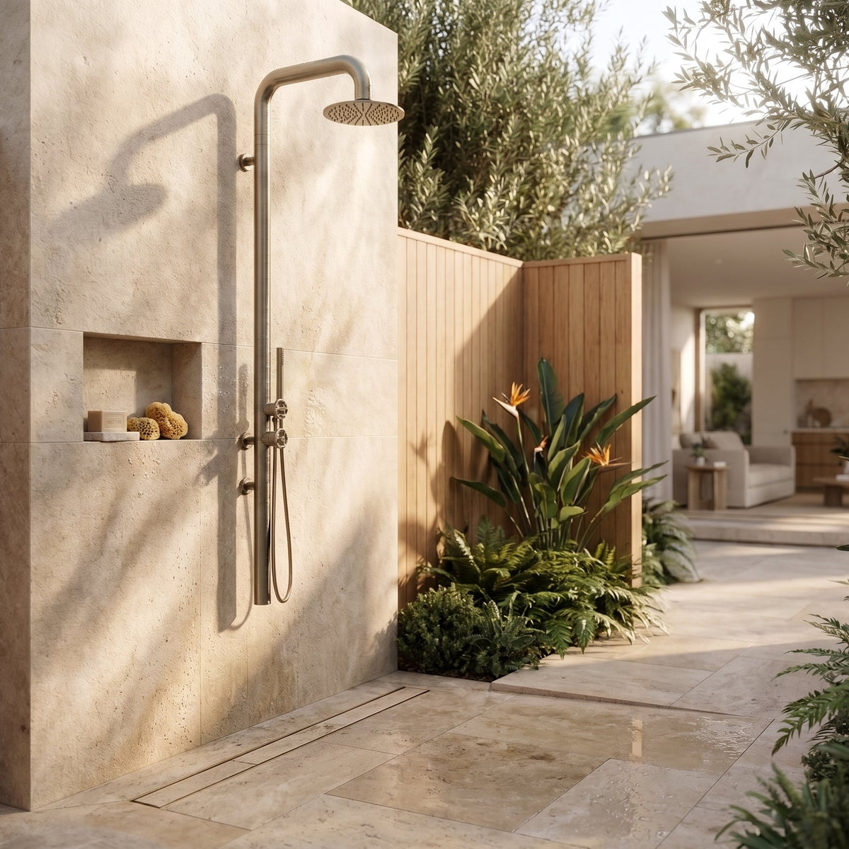 Code Tasman Outdoor Wall Shower With Mixer & Hand Shower