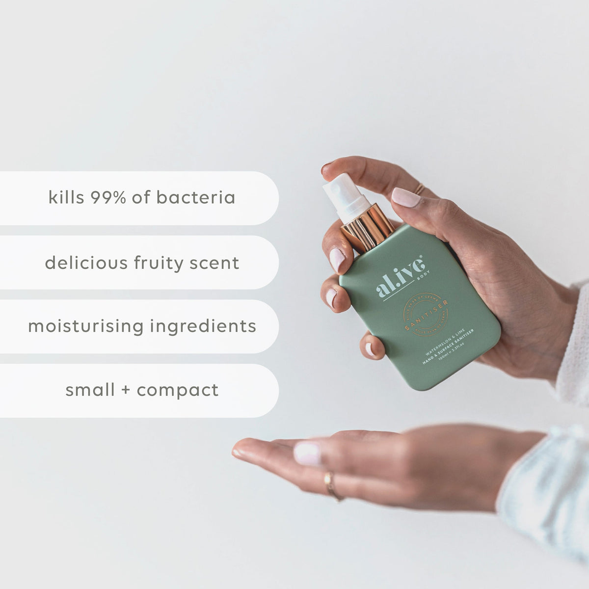 al.ive body Hand & Surface Sanitiser Spray - key features