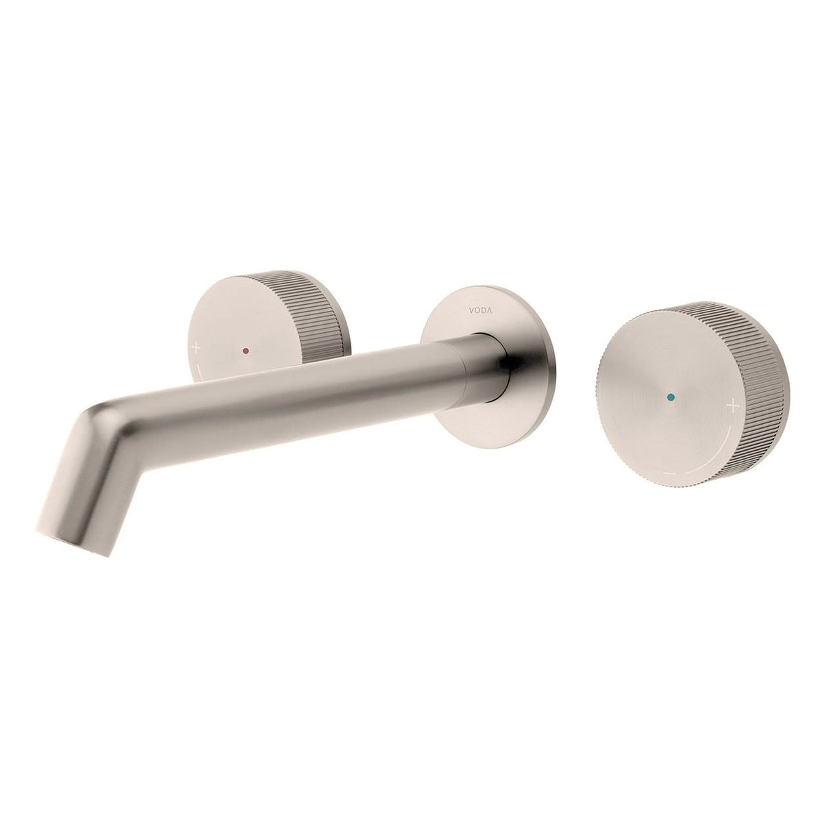 Voda Onyx Dual Handle Wall Basin / Bath Mixer - Brushed Stainless