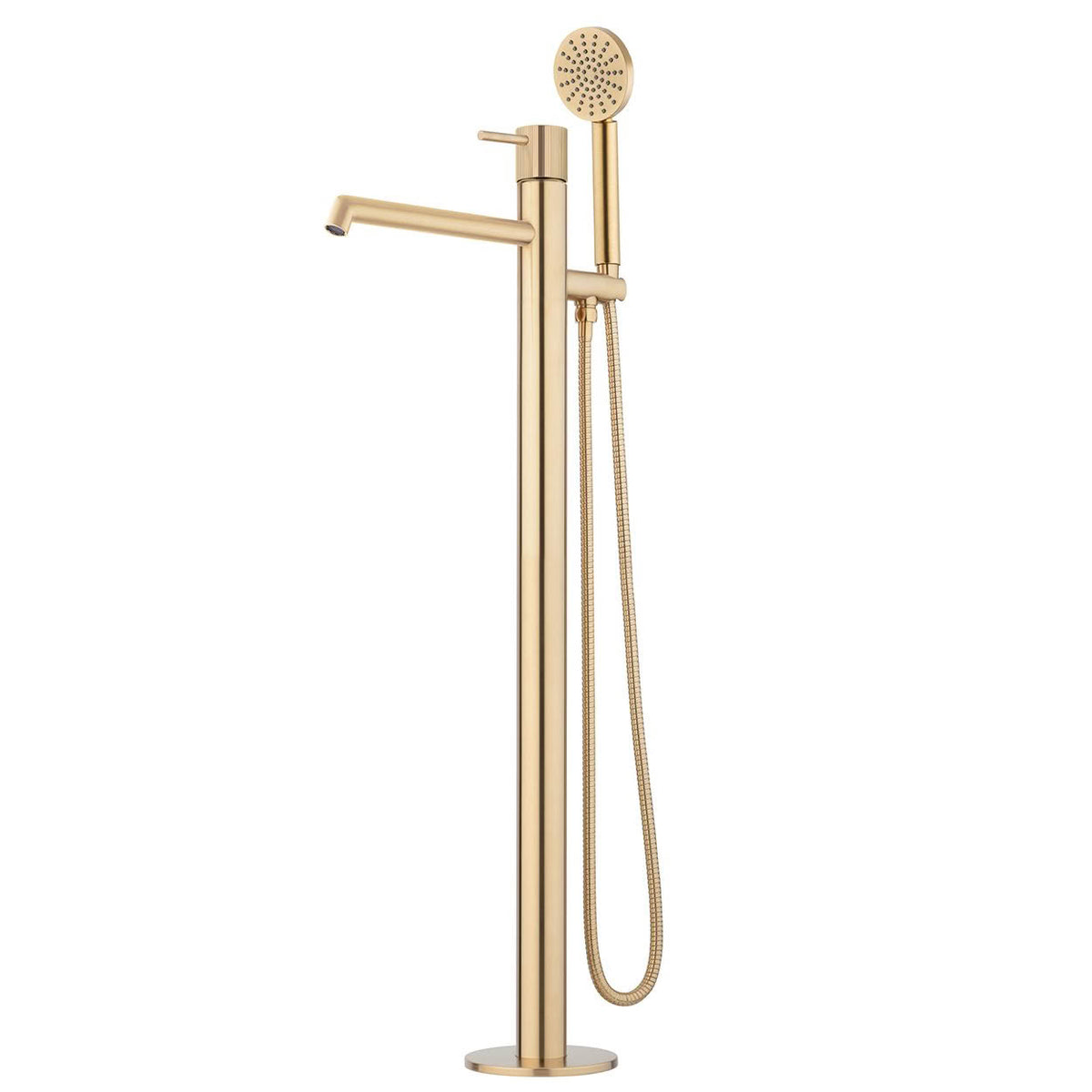 Voda Onyx Floor Standing Bath Mixer with Hand Shower - Brushed Brass