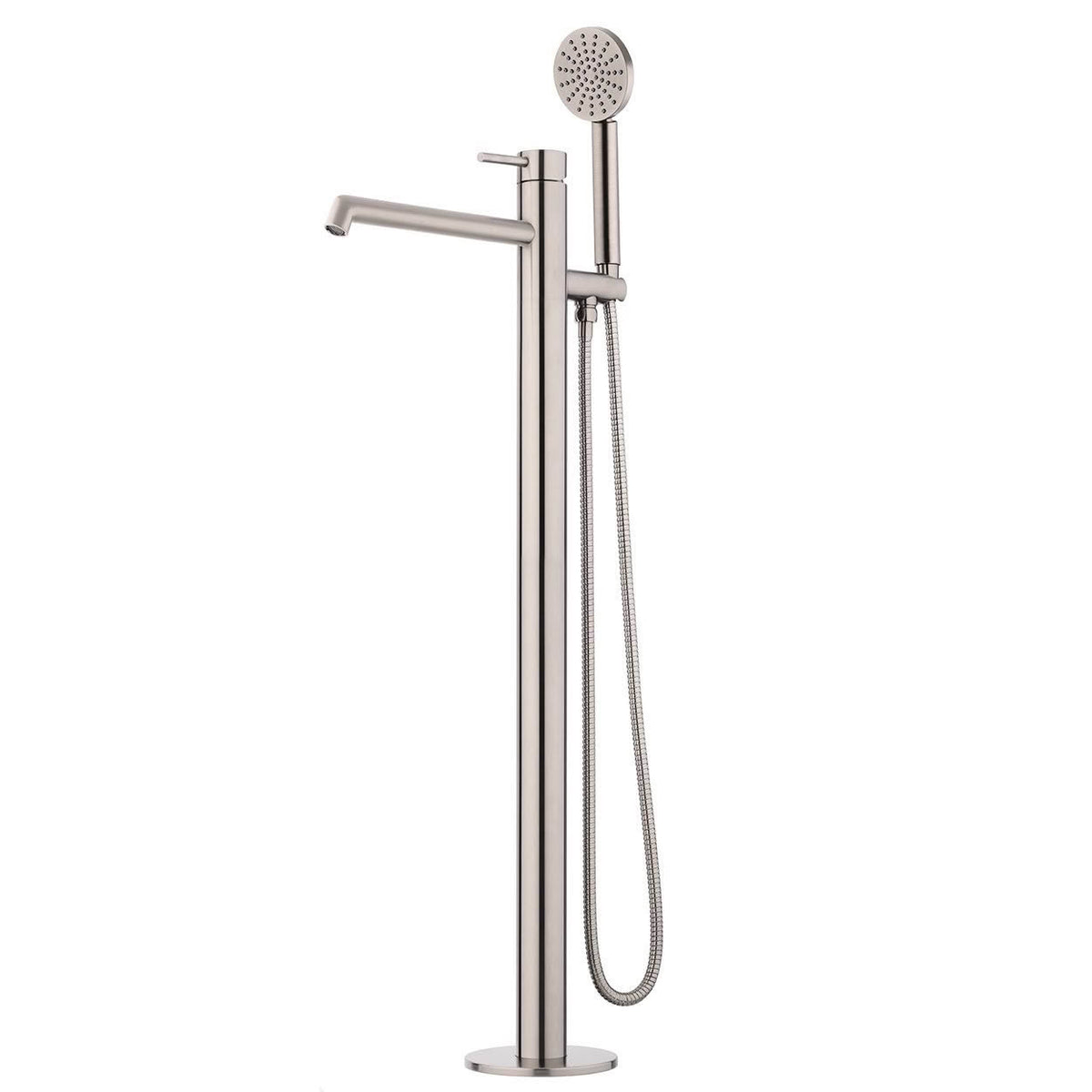 Voda Onyx Floor Standing Bath Mixer with Hand Shower - Brushed Stainless