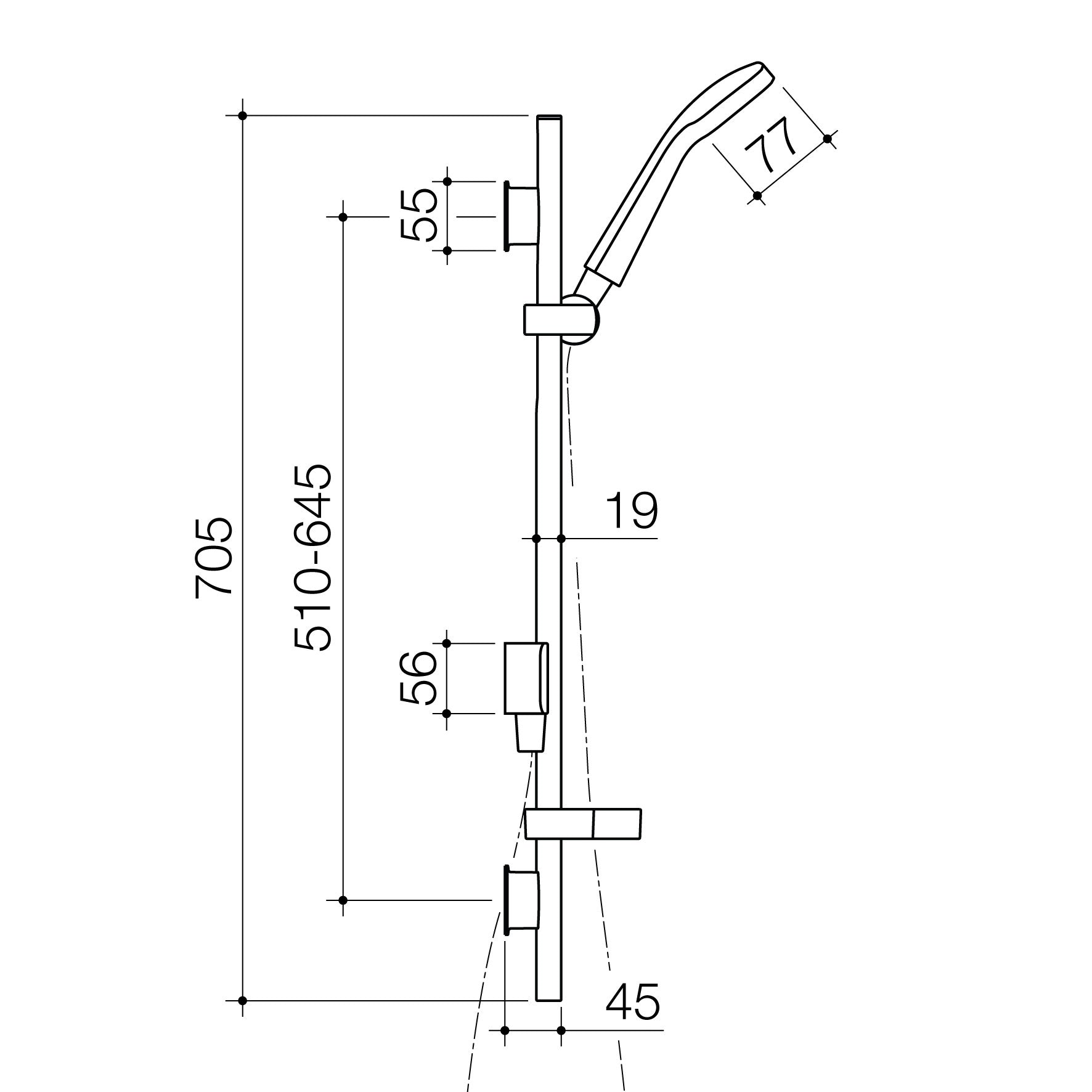 WAIPORI-MK2-RAIL-SHOWER-3-STAR-WELLS-GUNMETAL-TECHNICAL-DRAWING