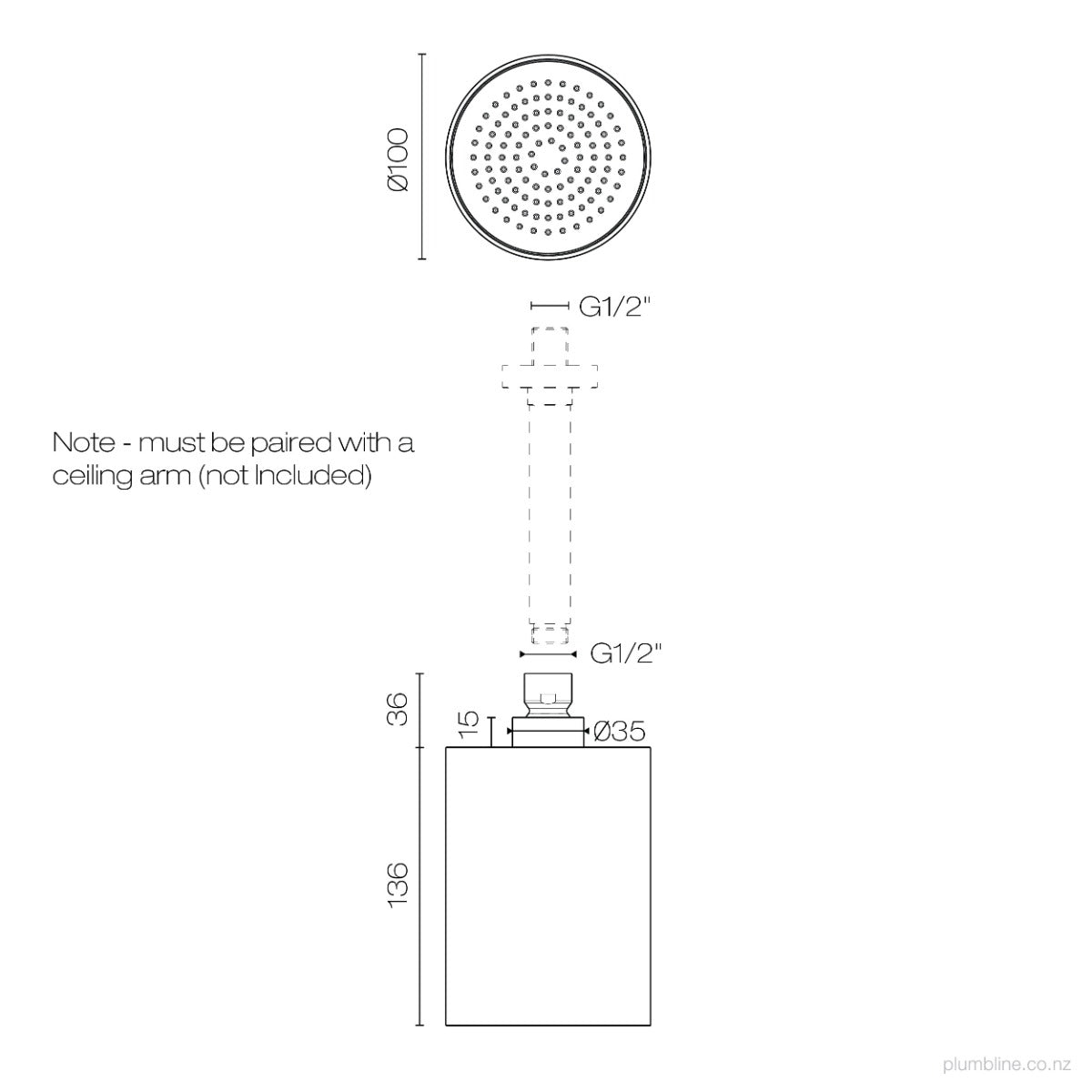 Plumbline Buddy 100mm Ceiling Mount Showerhead