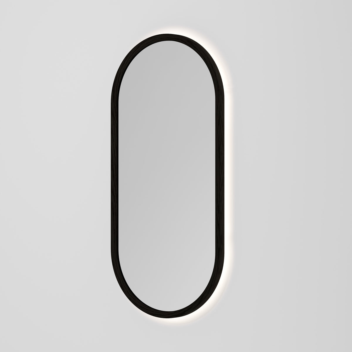Sora Oval LED Mirror 500x1050 in Dark Ash finish, alternate view
