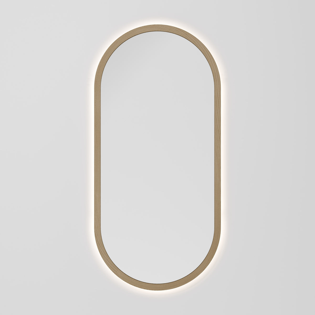 Sora Oval LED Mirror 500x1050 in Light Ash finish
