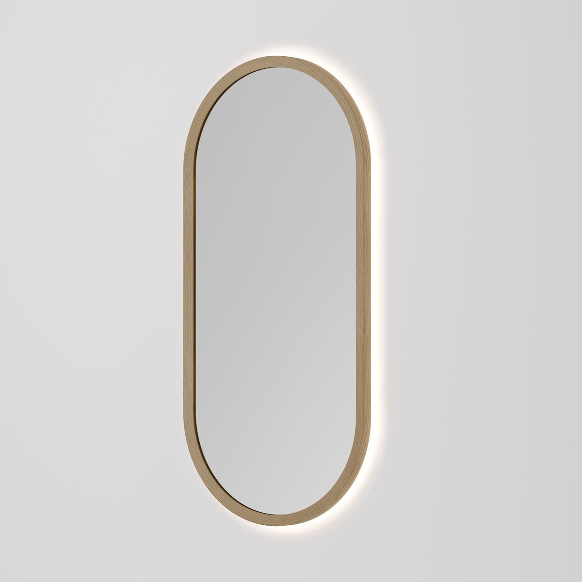Sora Oval LED Mirror 500x1050 in Light Ash finish, alternate view
