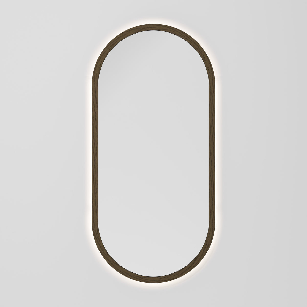 Sora Oval LED Mirror 500x1050 in Smoked Ash finish