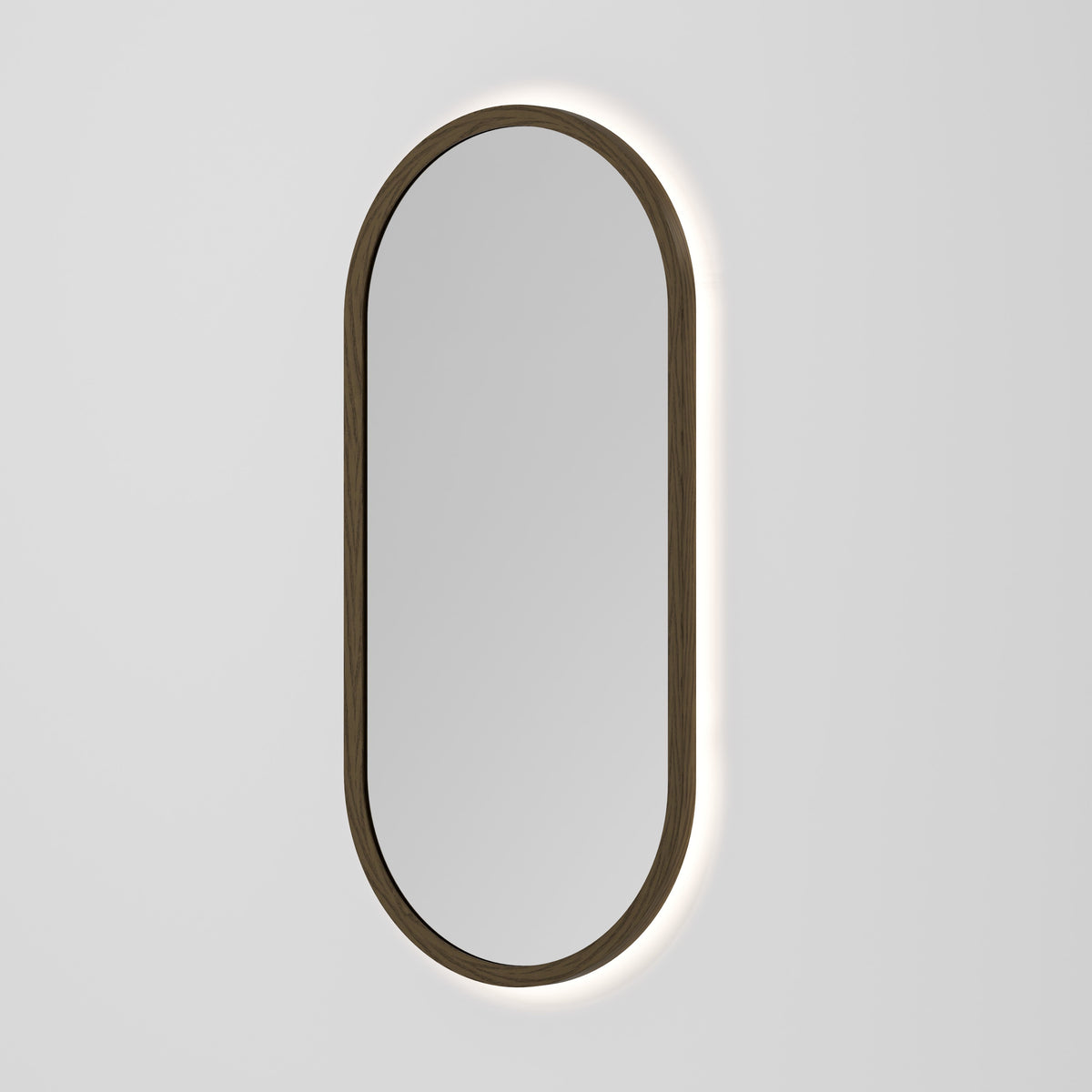 Sora Oval LED Mirror 500x1050 in Smoked Ash finish, alternate view