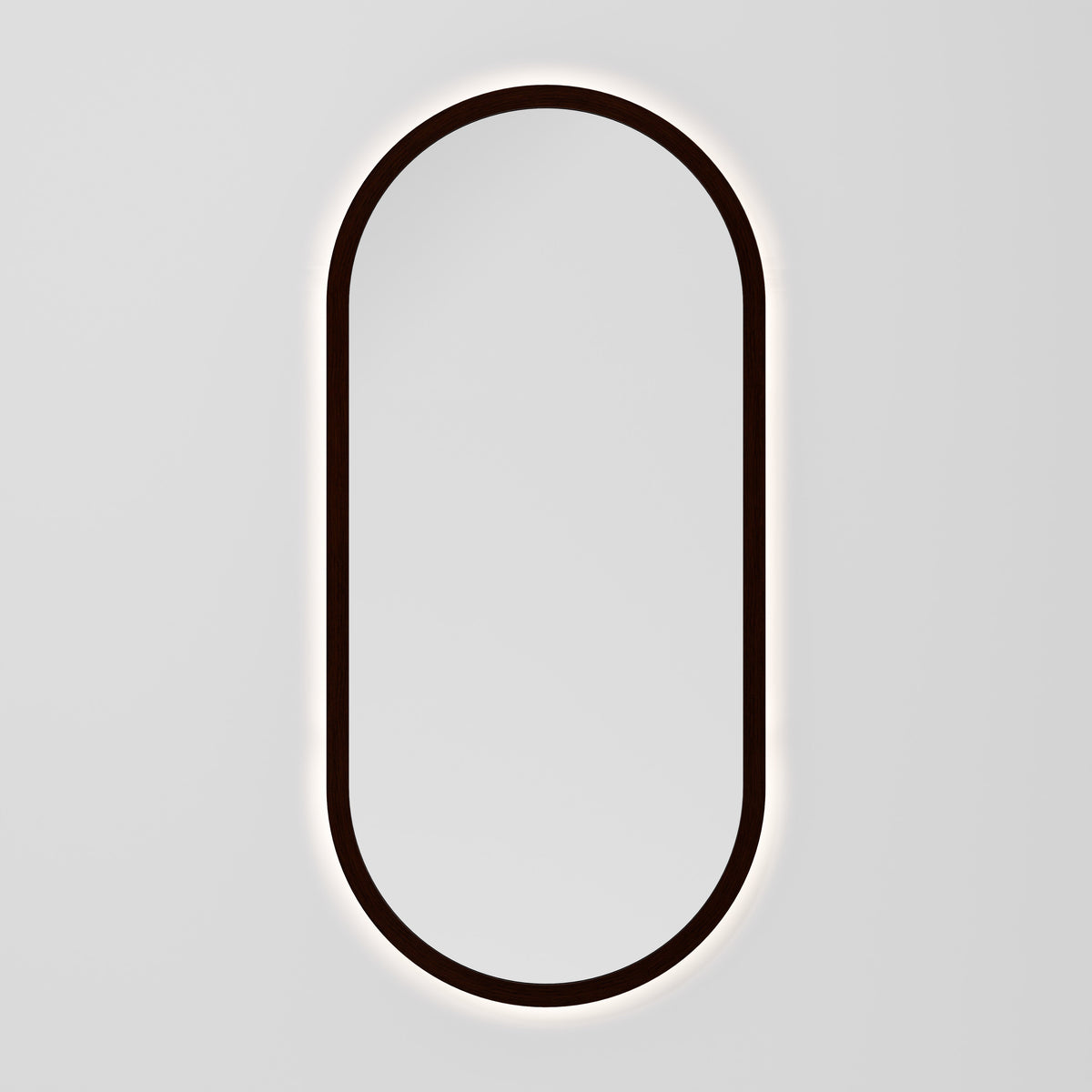 Sora Oval LED Mirror 500x1050 in Walnut Ash finish