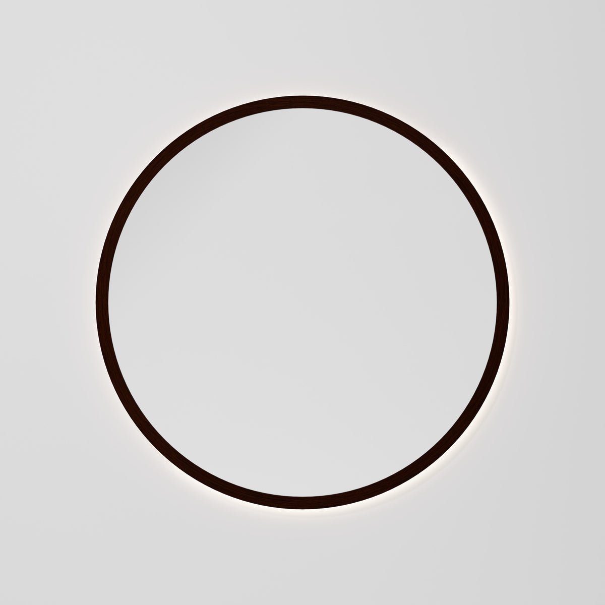 Sora Round LED Mirror 850 in Walnut Ash finish