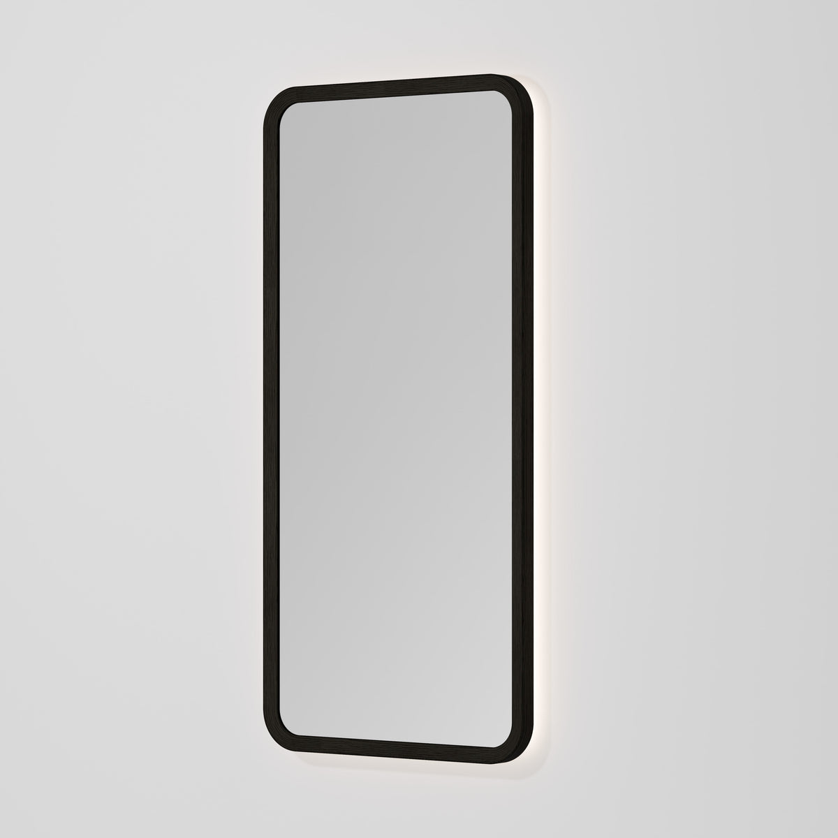 Sora Rectangle LED Mirror 500x1050 in Dark Ash finish, alternate view