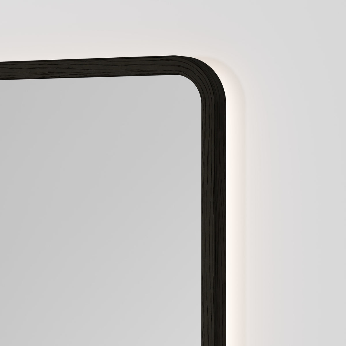 Sora Rectangle LED Mirror 500x1050 in Dark Ash finish, detail view