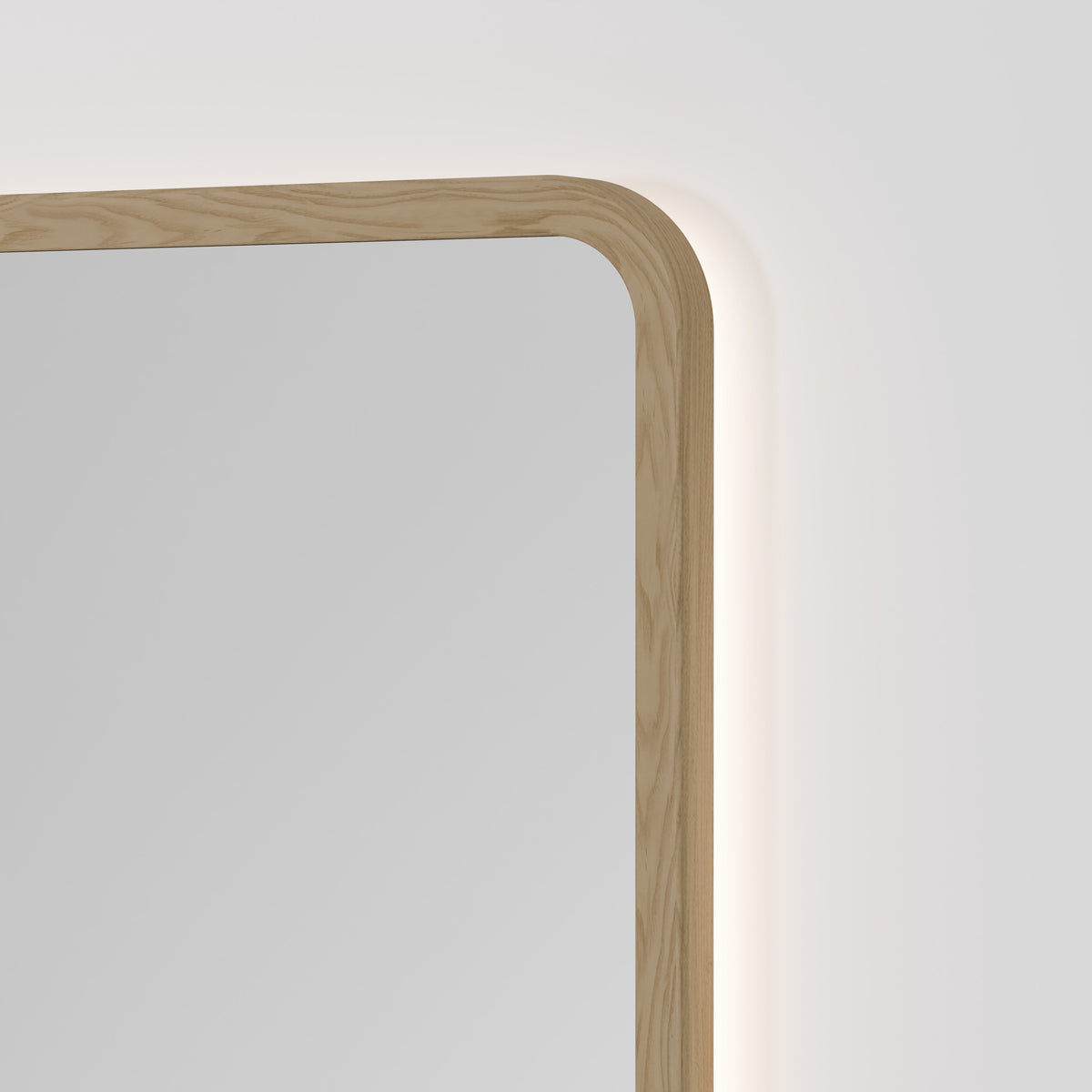 Sora Rectangle LED Mirror 500x1050 in Light Ash finish, detail view
