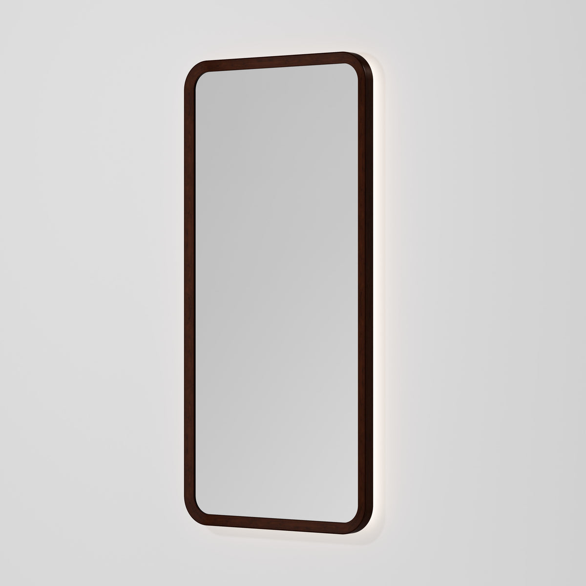 Sora Rectangle LED Mirror 500x1050 in Walnut Ash finish, alternate view