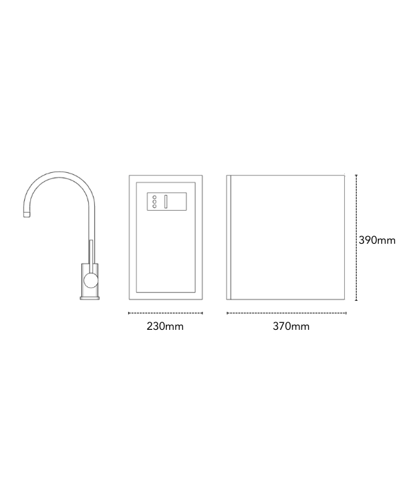 Neotap Multi tap line drawing with dimensions