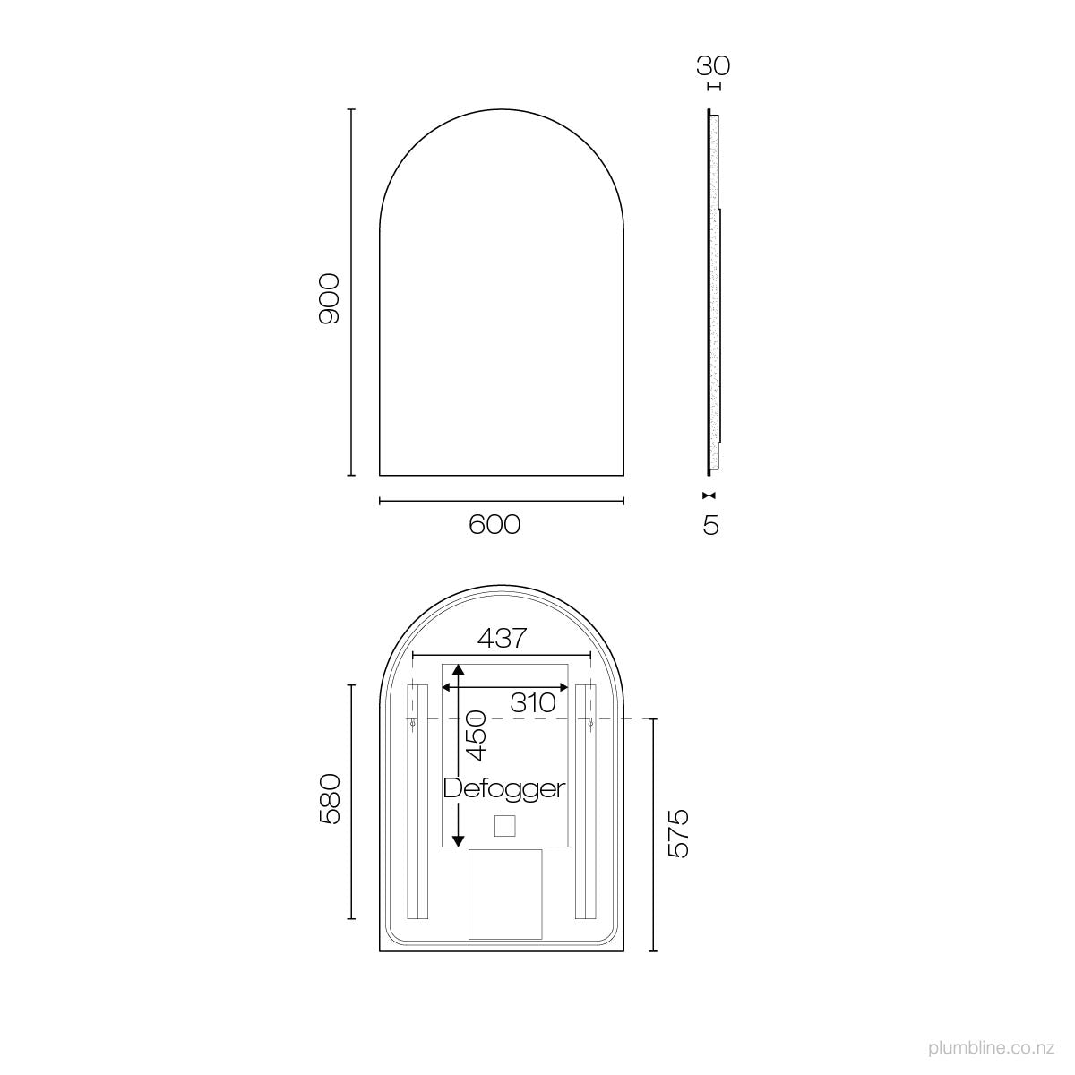 plumb line-galaxy-600-arch-backlit-led-mirror-spec-sheet